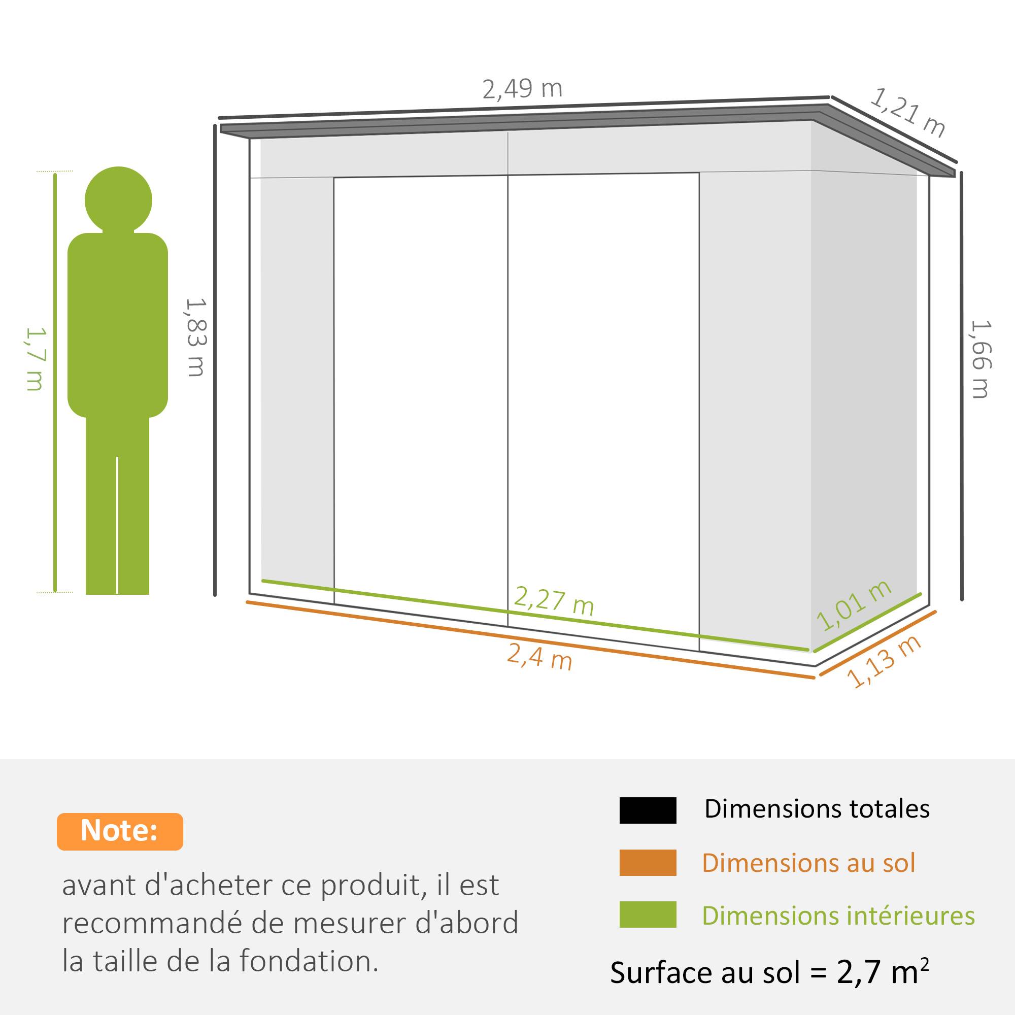 ComfortXL - Abri de jardin tôle acier pour équipement extérieur double porte verrouillable 249cm gris - ComfortXL Outdoor Living - Image 5