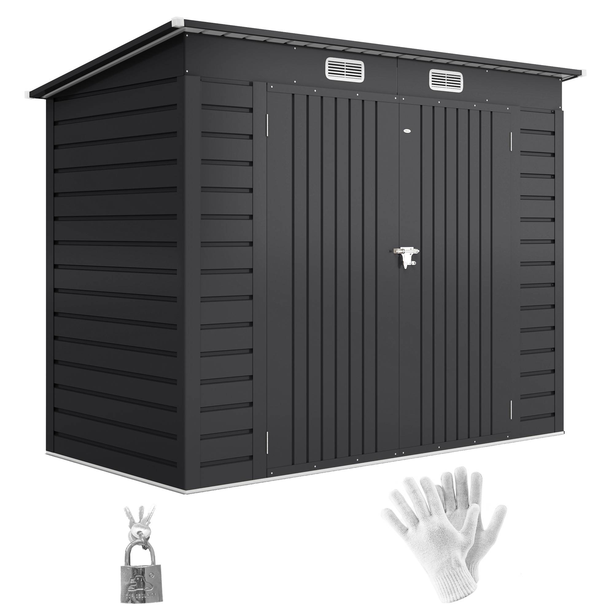 ComfortXL - Abri de jardin tôle acier pour équipement extérieur double porte verrouillable 249cm gris - ComfortXL Outdoor Living - Image 1