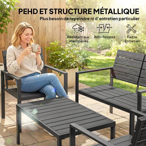 Outsunny - Salon de jardin extérieur 4 pièces - avec canapé 2 places, 2 chaises et table basse - pour terrasse veranda - noir - Outsunny - Image 7