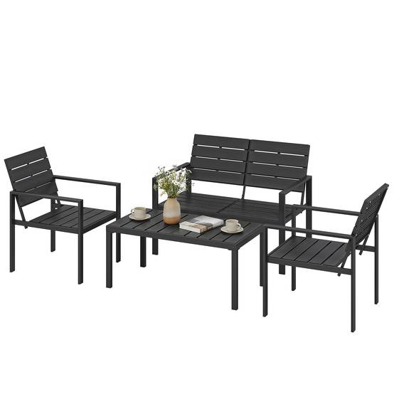 Outsunny - Salon de jardin extérieur 4 pièces - avec canapé 2 places, 2 chaises et table basse - pour terrasse veranda - noir - Outsunny - Image 5