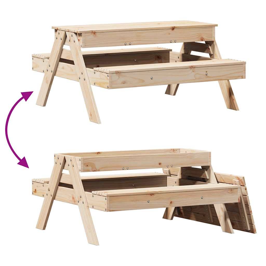 Table de pique-nique avec bac à sable pour enfants bois massif de pin 99,5 x 105 x 52 cm, Poids :19kg - PANGIVO - Image 8