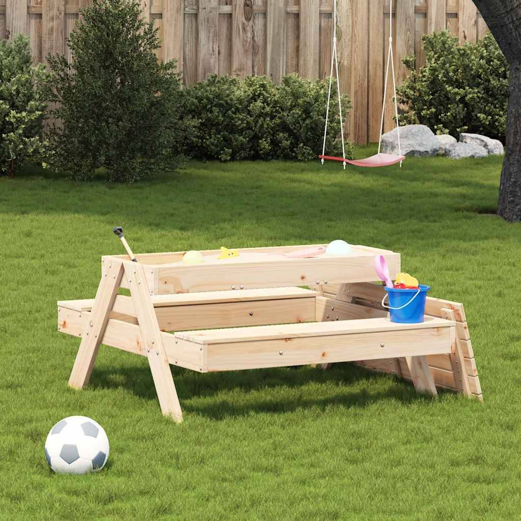 Table de pique-nique avec bac à sable pour enfants bois massif de pin 99,5 x 105 x 52 cm, Poids :19kg - PANGIVO - Image 4
