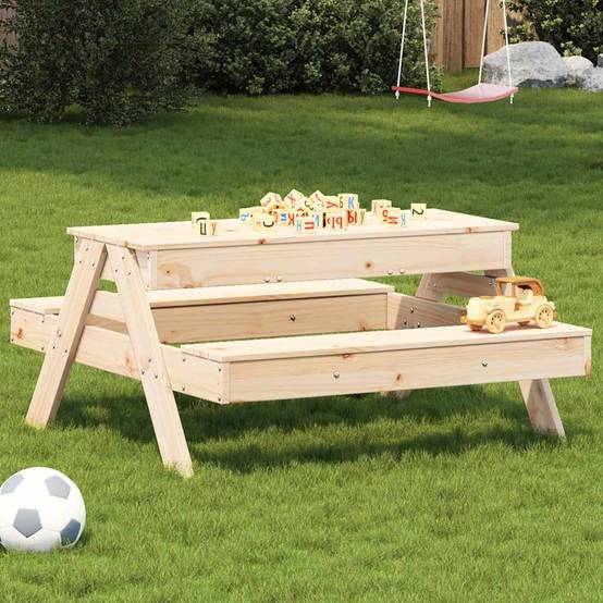 Table de pique-nique avec bac à sable pour enfants bois massif de pin 99,5 x 105 x 52 cm, Poids :19kg - PANGIVO - Image 1