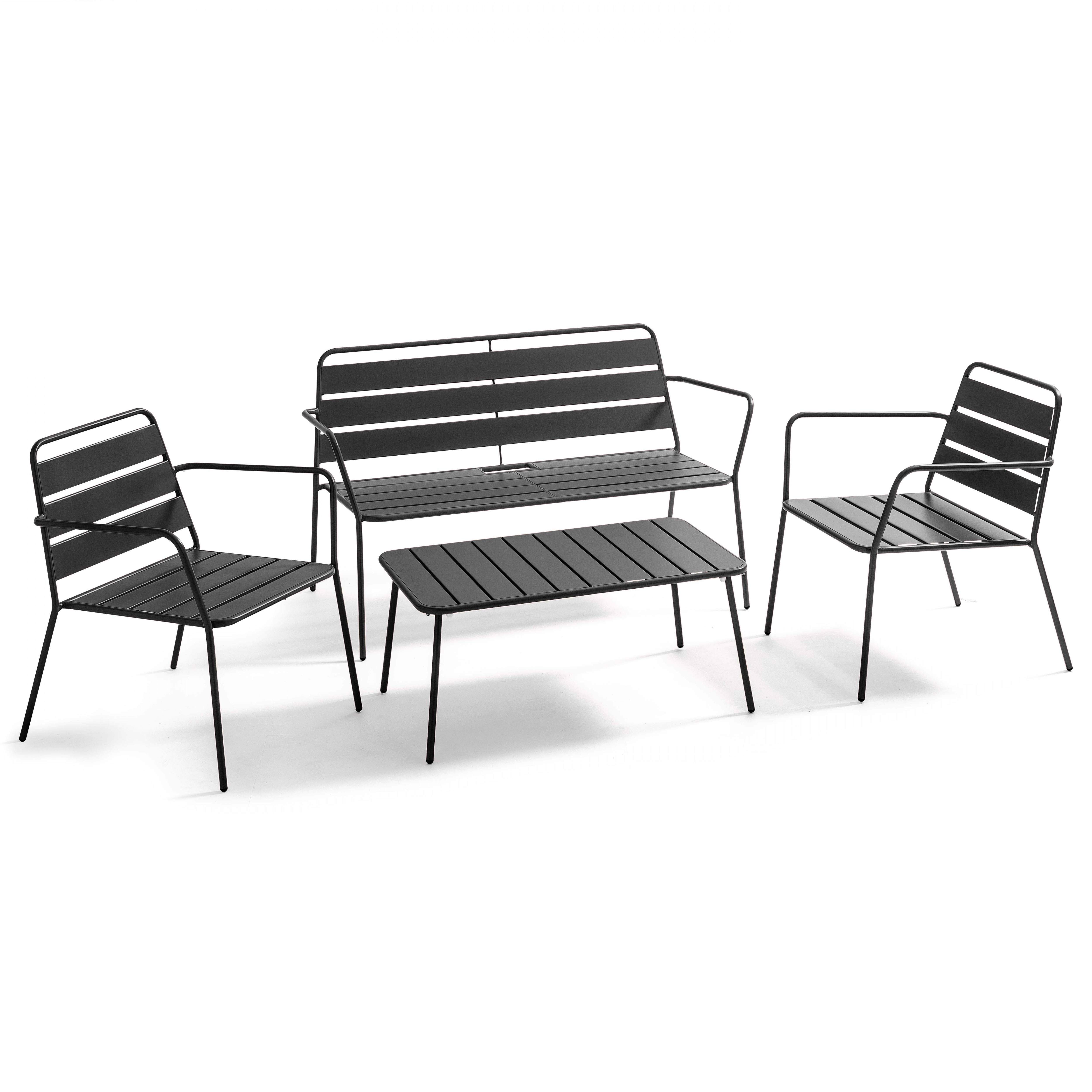 Oviala - Salon de jardin 4 places et 1 table basse en acier anthracite Palavas - Oviala - Imagen 1
