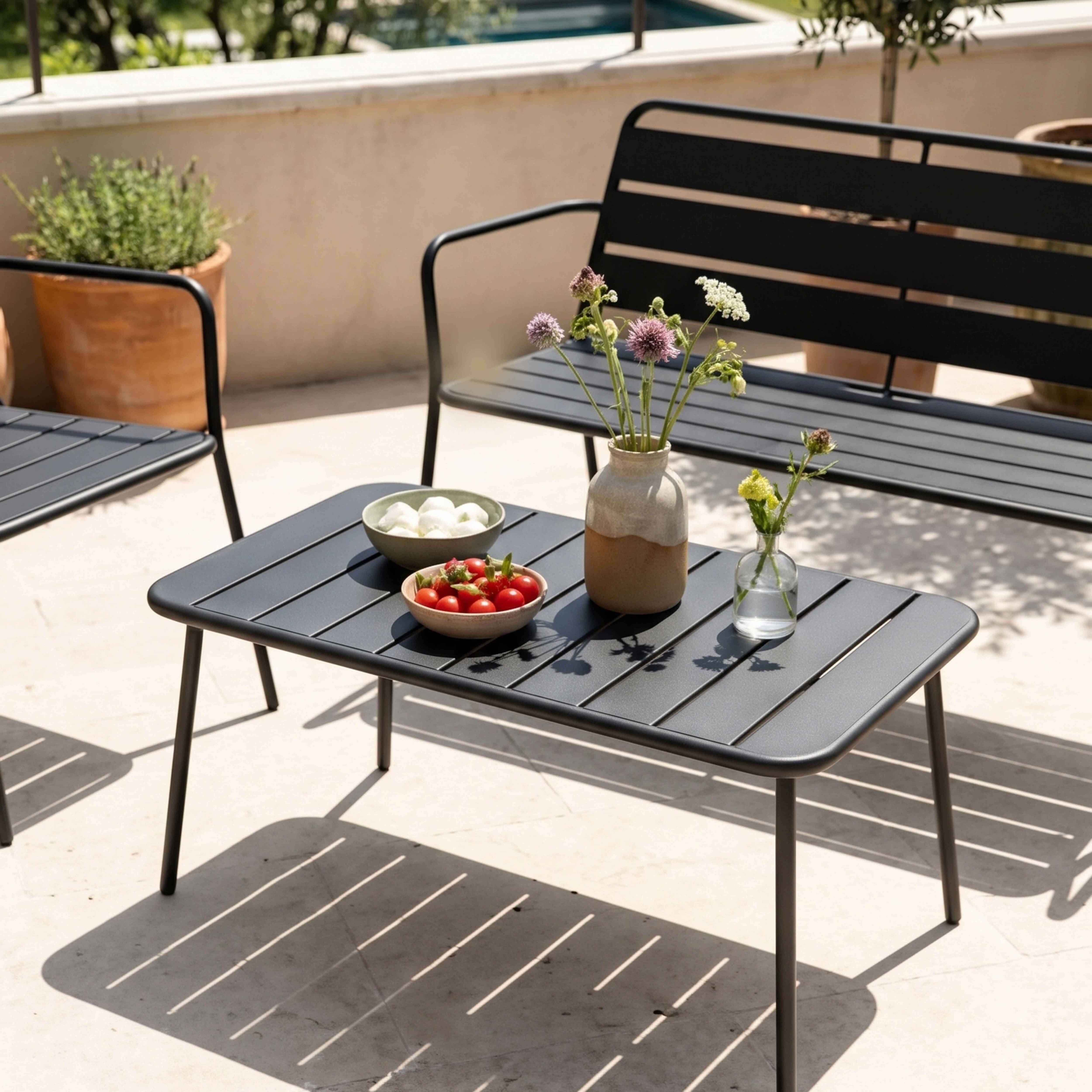 Oviala - Salon de jardin 4 places et 1 table basse en acier anthracite Palavas - Oviala - Imagen 3