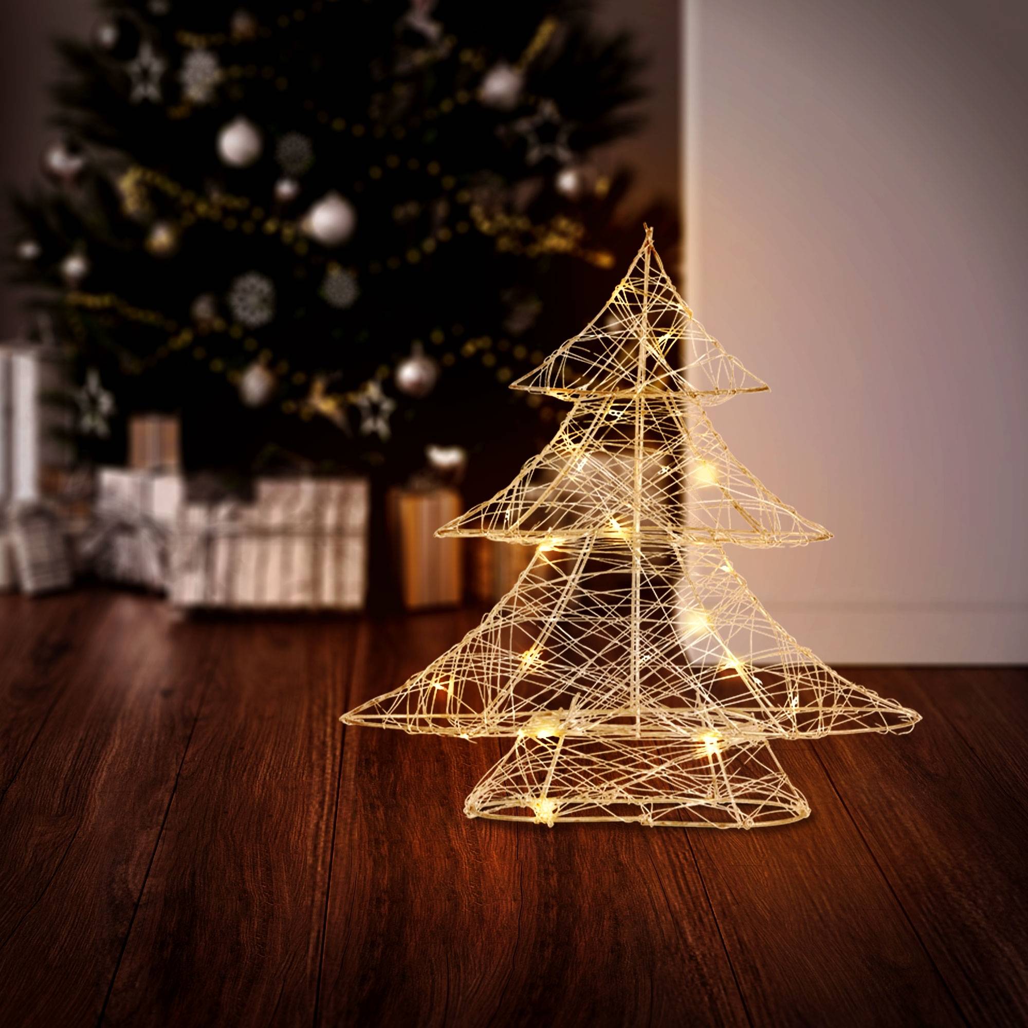 Sapin de Noël métallique 20 LED arbre lumineux décoration d'hiver 28 x 30  cm - Image 7