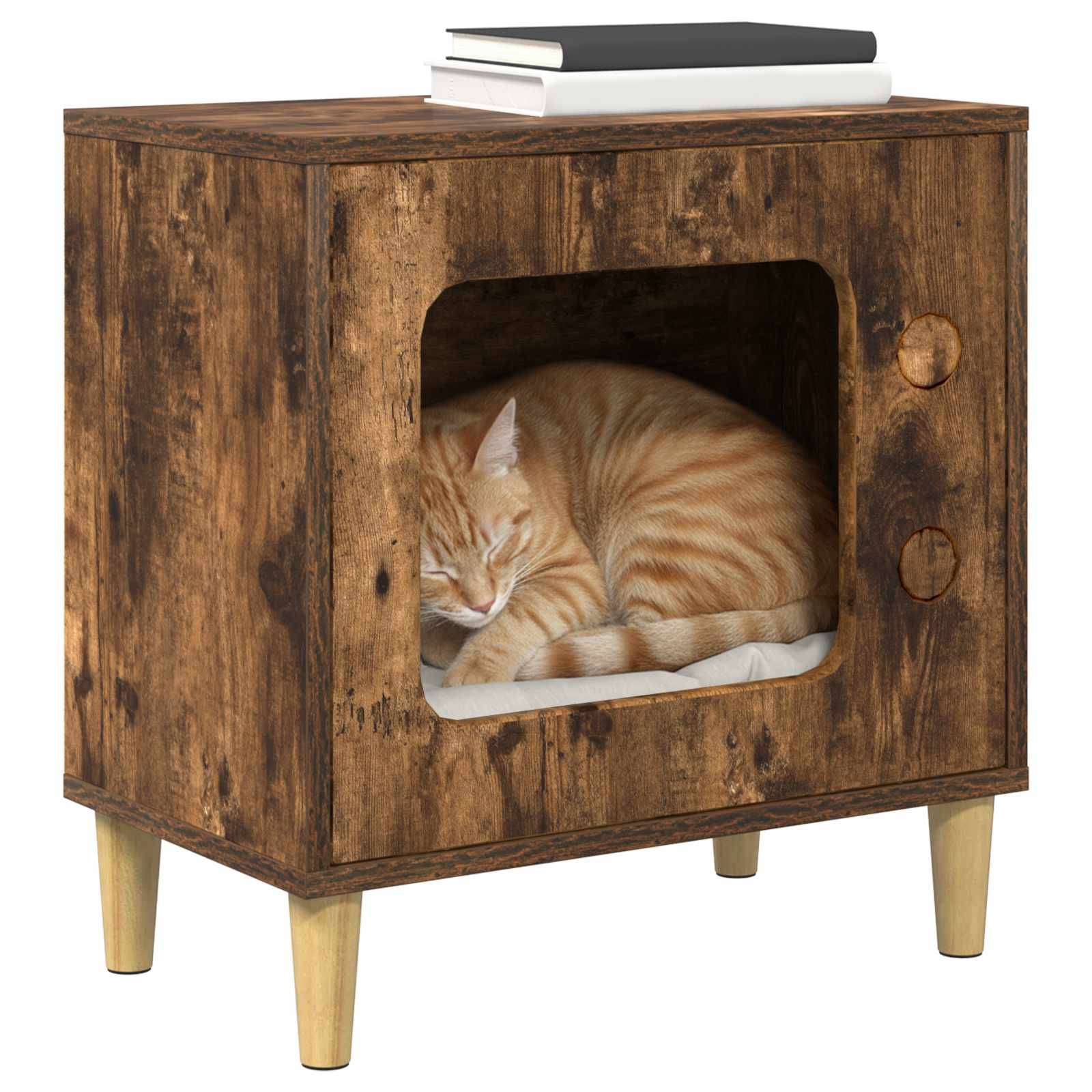 Niche Chat Haute Chêne Fumé Repos Brun 52cm pour Chat Cosy Chaleureux - ComfortXL Outdoor Living - Image 3