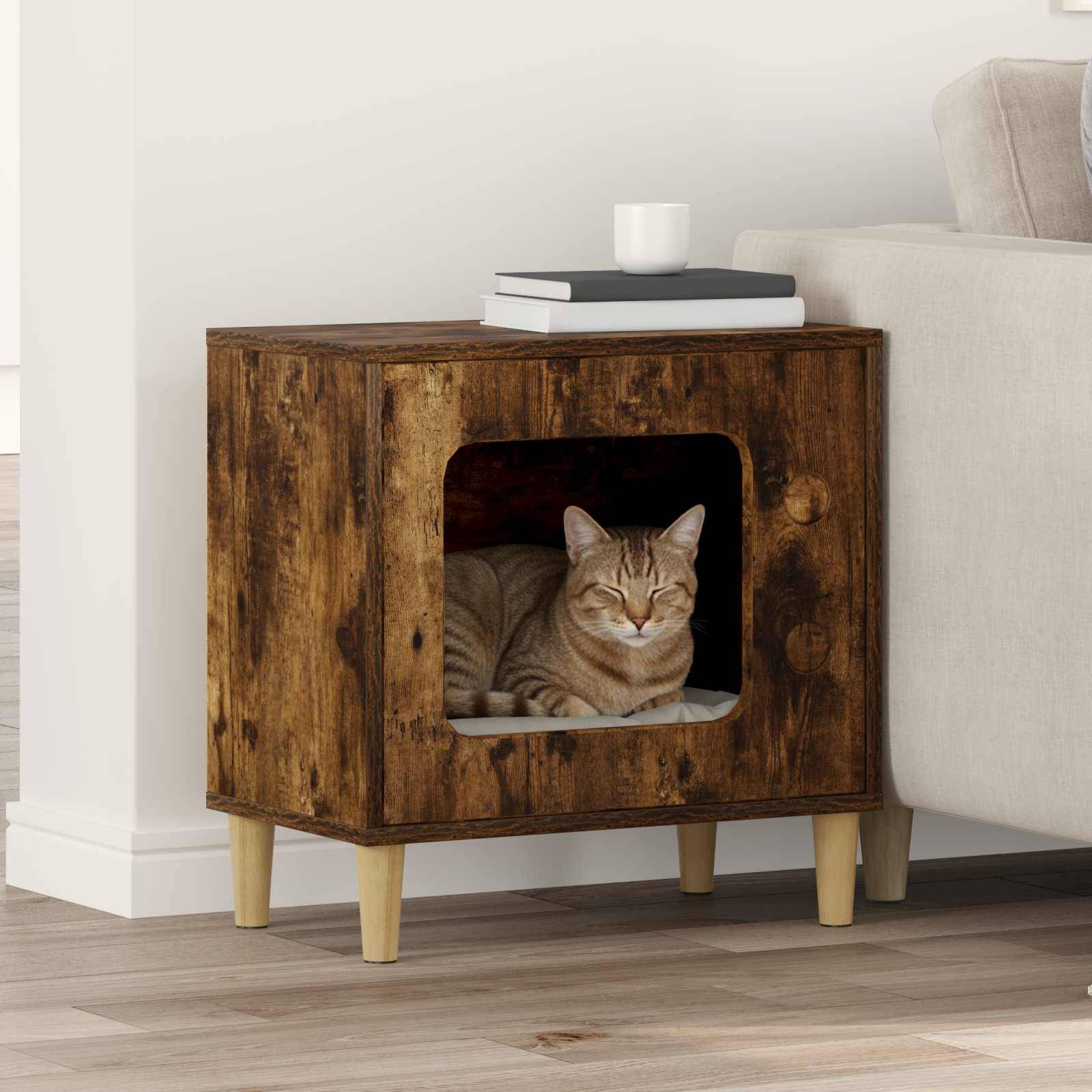 Niche Chat Haute Chêne Fumé Repos Brun 52cm pour Chat Cosy Chaleureux - ComfortXL Outdoor Living - Image 1