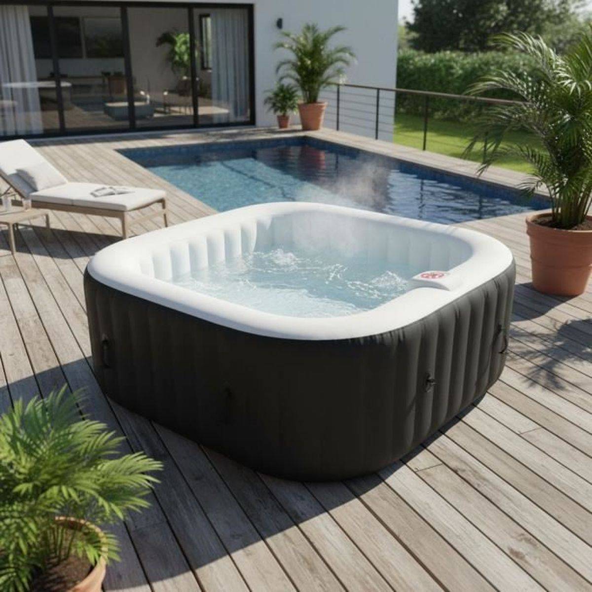 SUNSPA - Spa gonflable carré pour 4 personnes, 130 micro-jets, 40°C, 157 x 67 cm - SUNSPA