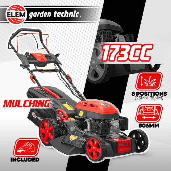 Elem Garden Technic - Tondeuse thermique autotractée 173cc - 50.6cm avec démarrage électrique -mulching - éjection latérale - Elem Garden - Image 2