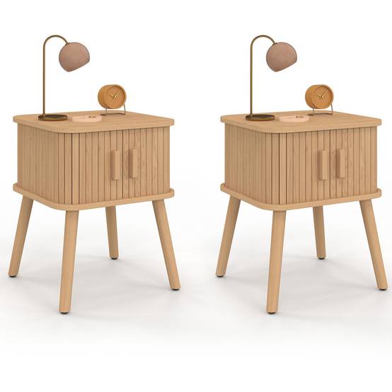 Lot de 2 tables de chevet ROMIE effet lattes 2 portes coulissantes - Image 2