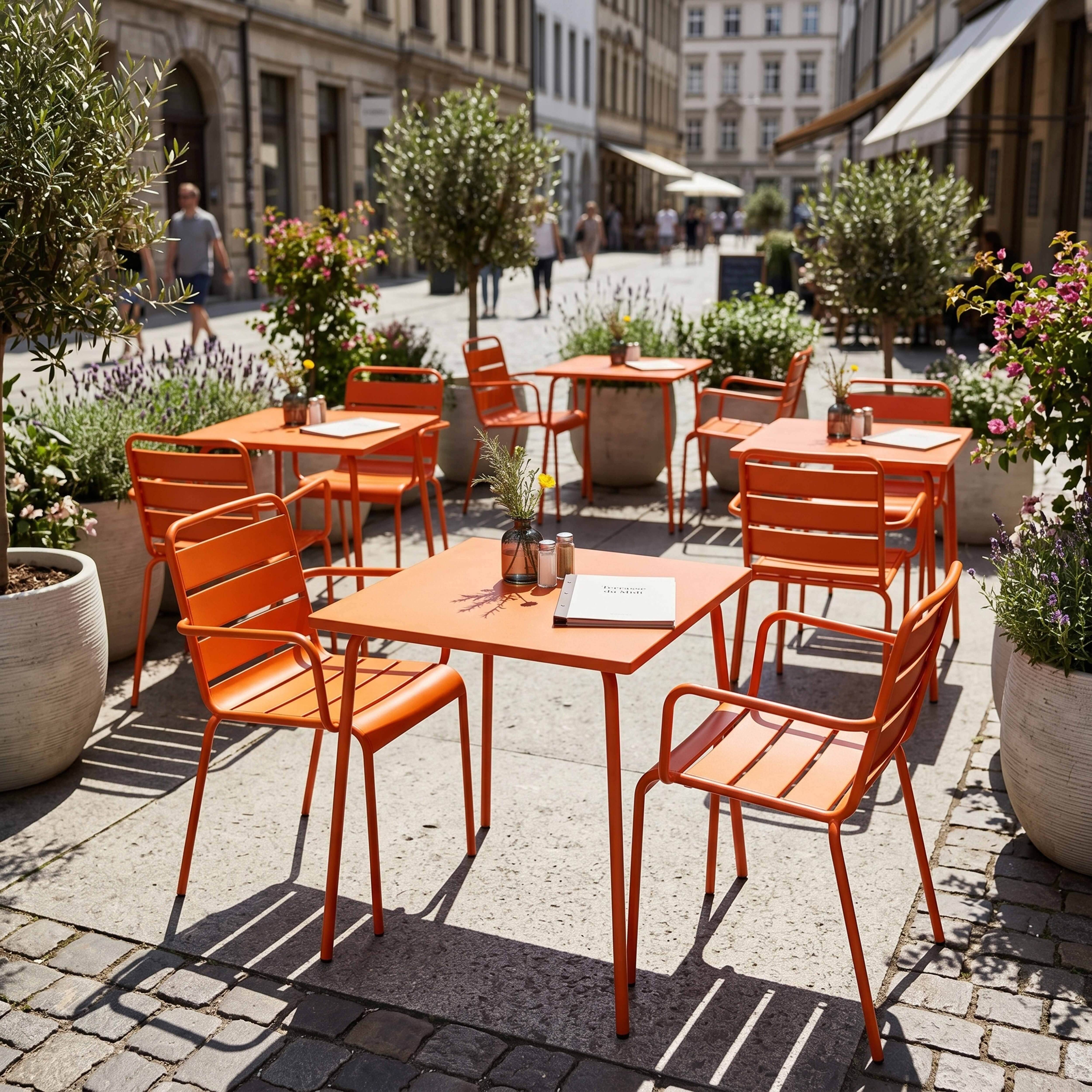 Oviala - Ensemble table de jardin carrée et 2 fauteuils acier orange Palavas - Oviala - Imagen 4