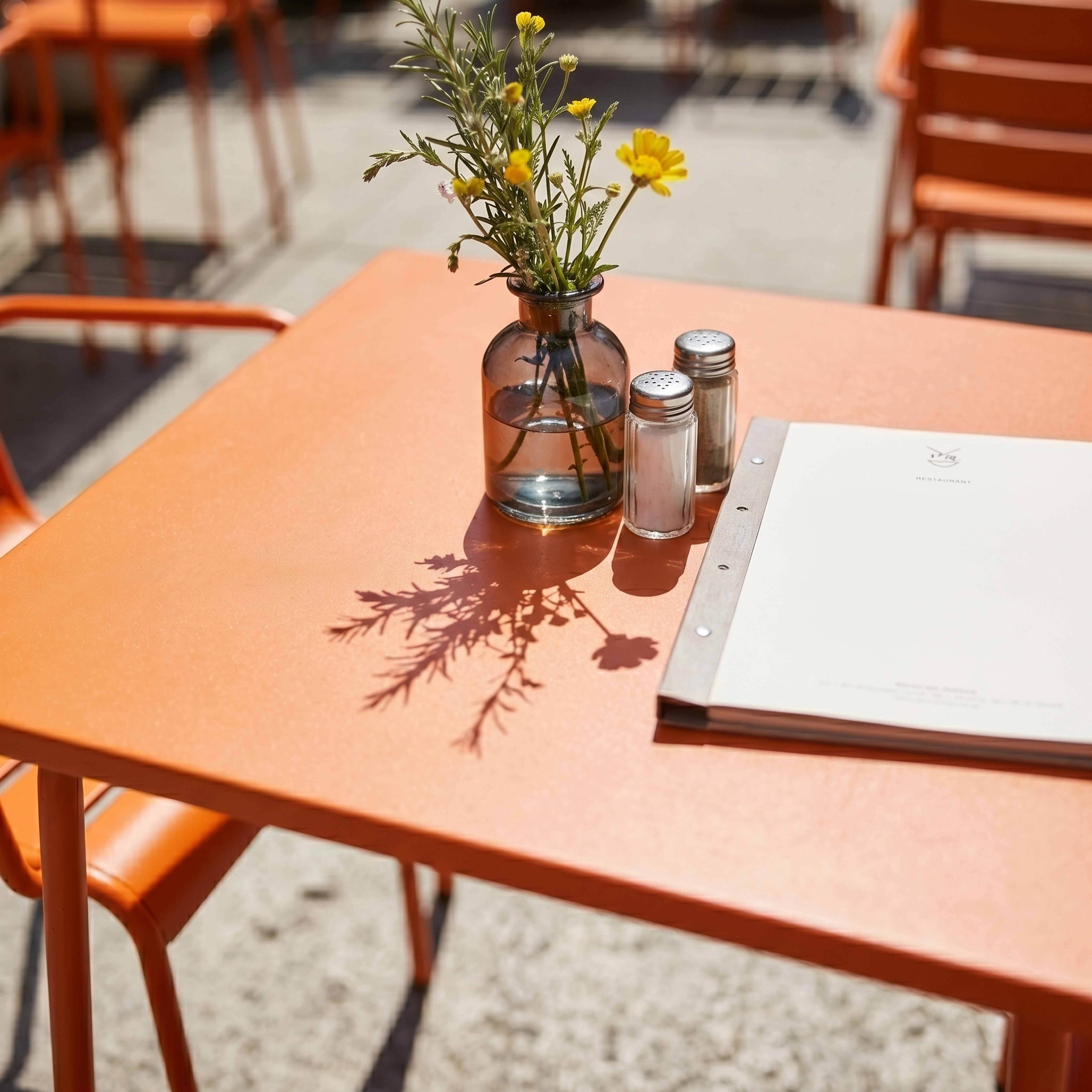 Oviala - Ensemble table de jardin carrée et 2 fauteuils acier orange Palavas - Oviala - Imagen 5