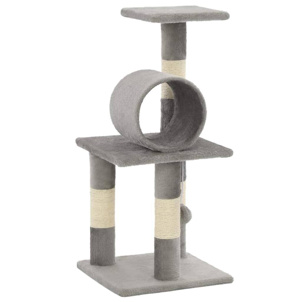 Helloshop26 - Arbre à chat griffoir grattoir niche jouet animaux peluché en sisal 65 cm gris - Image 1