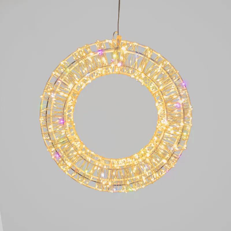 Lotti - Couronne lumineuse 3D ø35cm métal or 480 MicroLED blanc chaud et RGB IP44 MultiFlash Lotti
