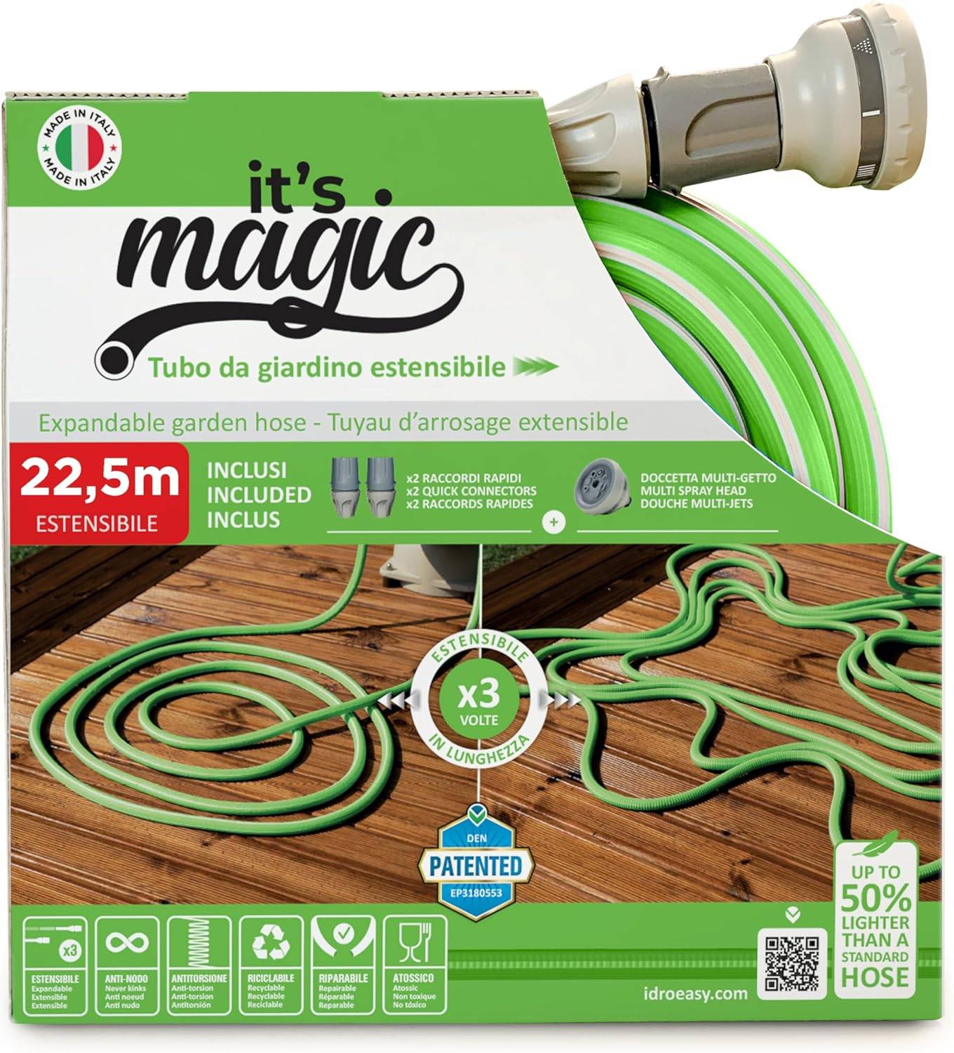 Jardibric - Idroeasy 22,5 Mètres - Tuyau d'Arrosage Anti Torsion, Eau Jardin Irrigation Pipe Anti-nœud - Image 1