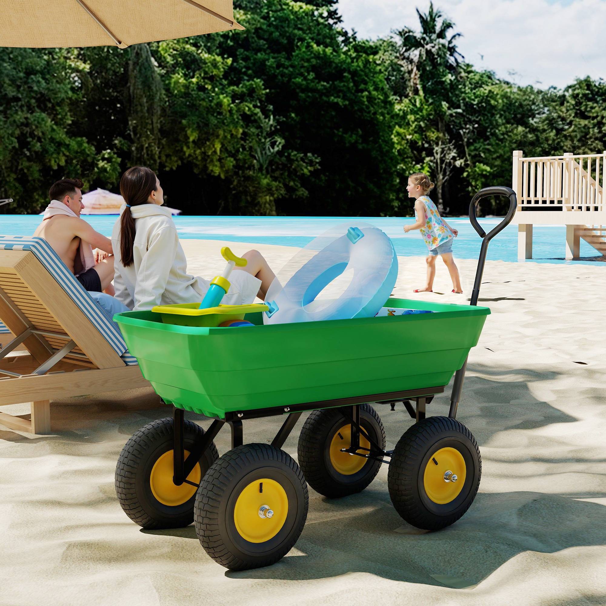 Chariot de jardin acier et plastique vert 109 x 52 x 94 cm - PANGIVO - Image 10