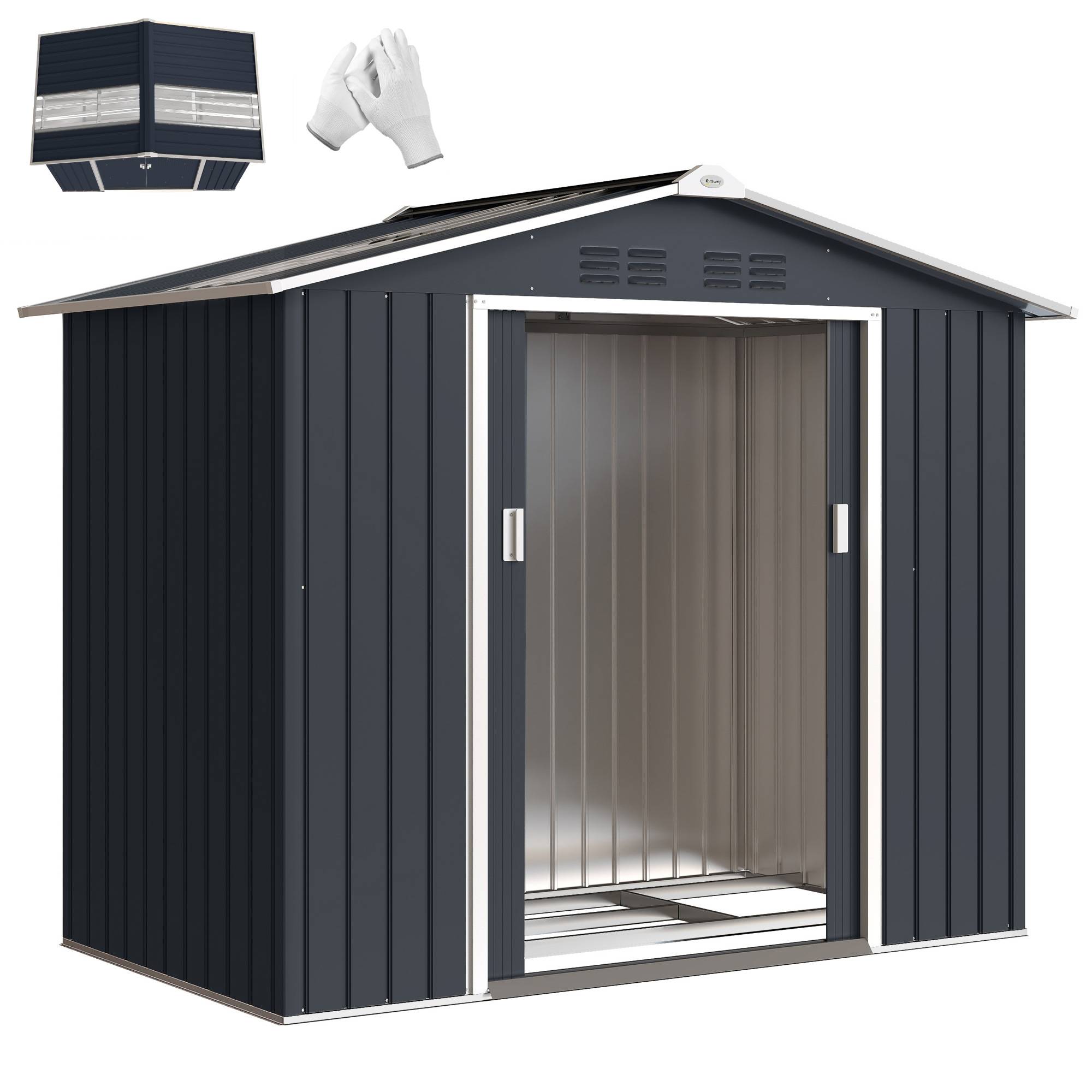 Abri de jardin métallique 2,77 m² 213x130x185 cm avec fondation porte coulissante gris foncé - Image 1