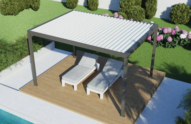 Pergola Bioclimatique Aluminium Autoportante Motorisée Éclairée 4x3 Gris SV ORIAL France - Image 2