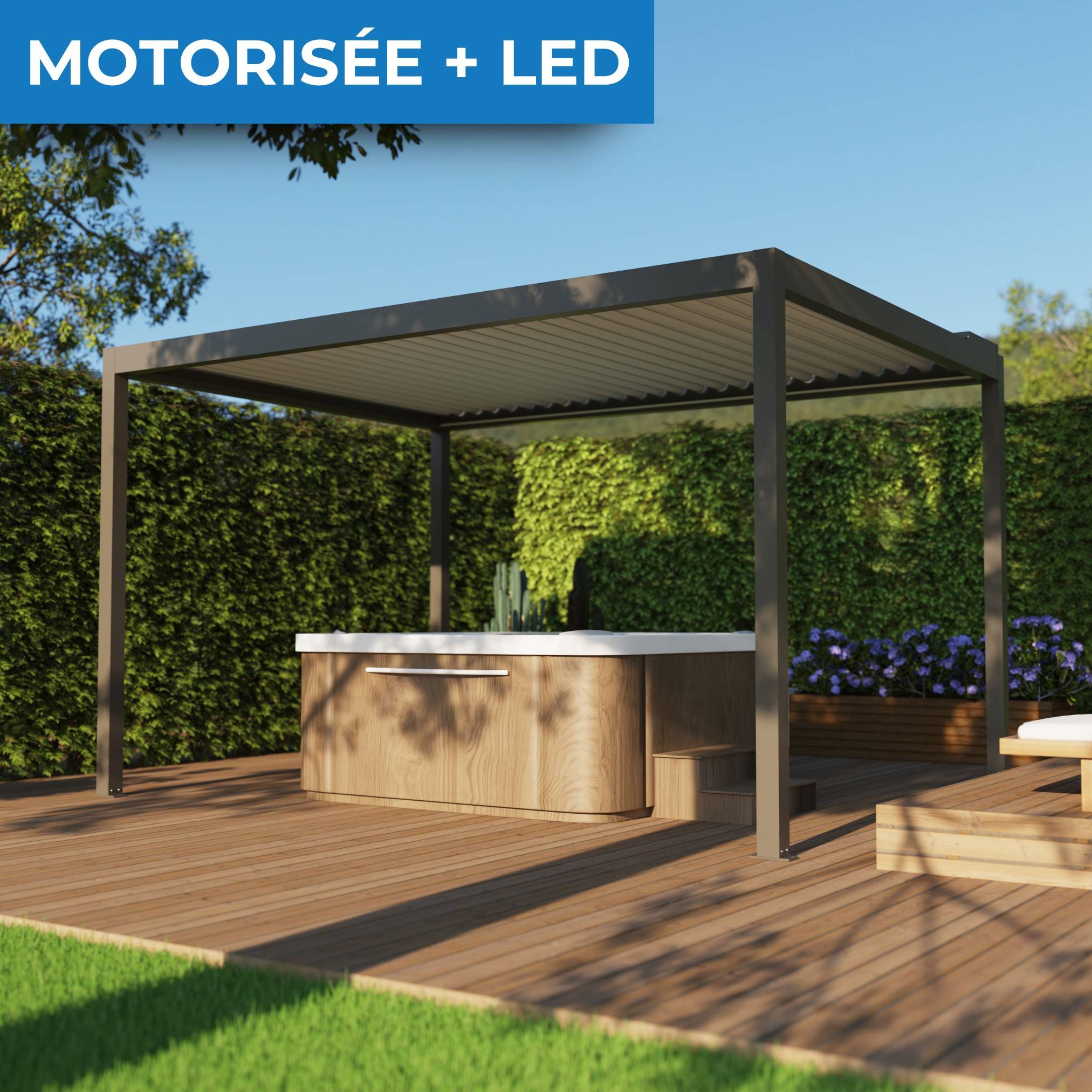 Pergola Bioclimatique Aluminium Autoportante Motorisée Éclairée 4x3 Gris SV ORIAL France - Image 5