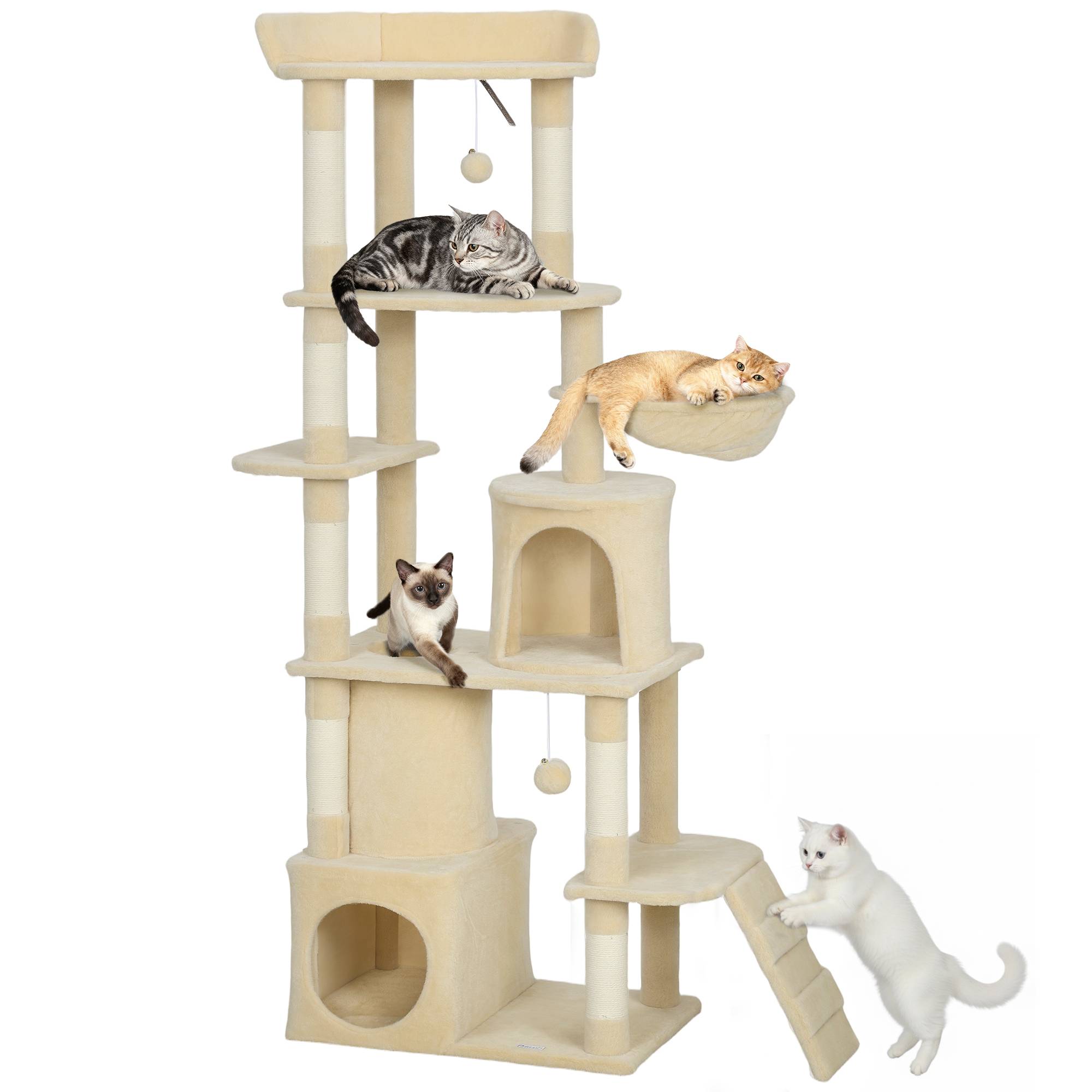 Grand arbre à chat 170cm, 7 poteaux, 1 tunnel, 3 plateformes, 2 grottes ...