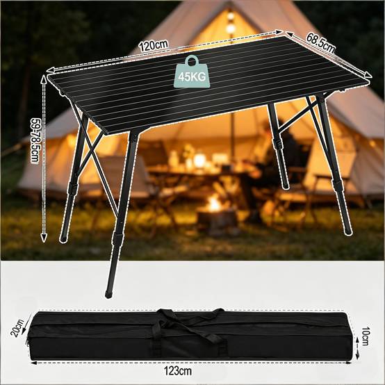 ComfortXL - Table camping pliante aluminium extérieur hauteur réglable 120x68.5cm noir - ComfortXL Outdoor Living - Image 7