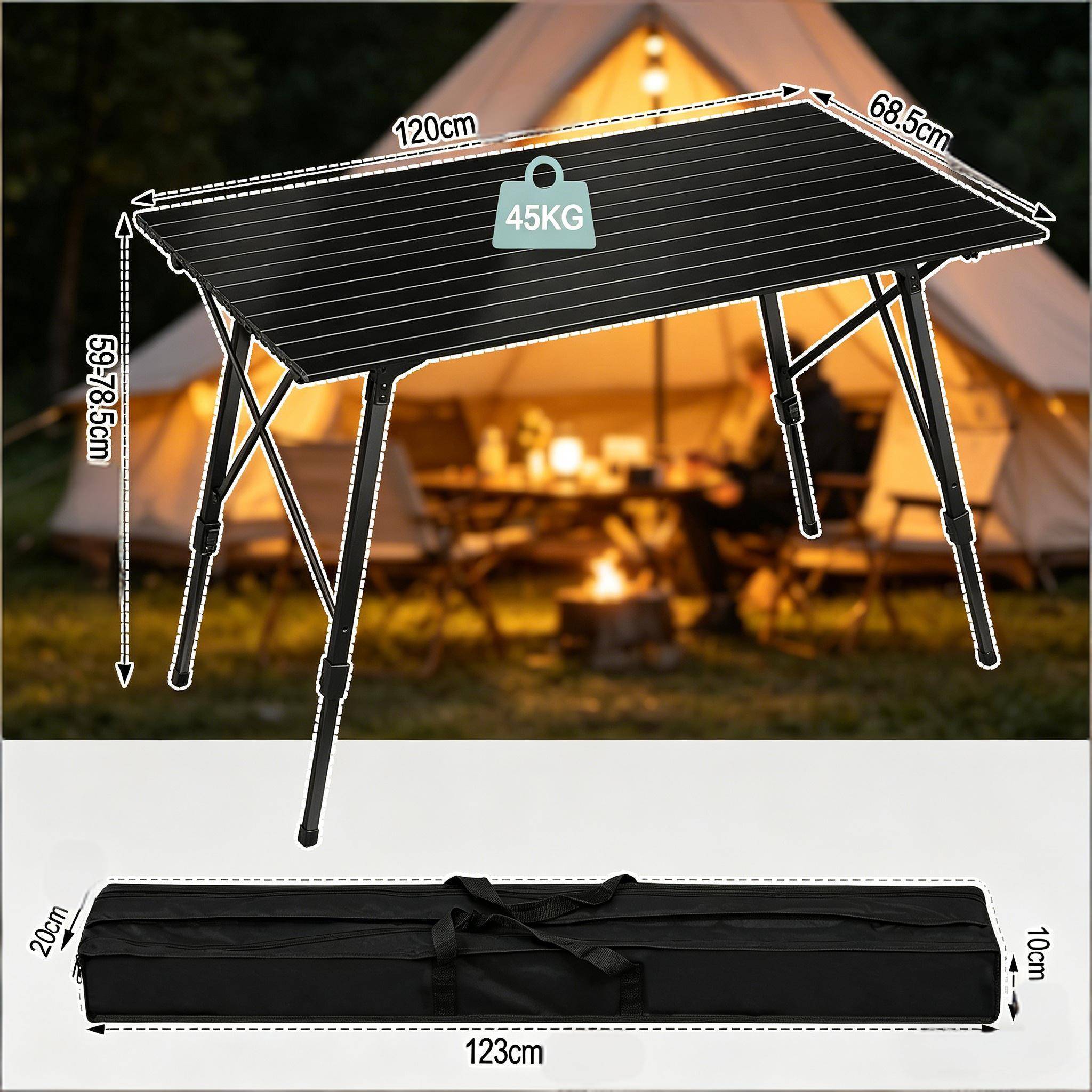 ComfortXL - Table camping pliante aluminium extérieur hauteur réglable 120x68.5cm noir - ComfortXL Outdoor Living - Image 7