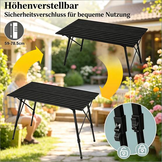 ComfortXL - Table camping pliante aluminium extérieur hauteur réglable 120x68.5cm noir - ComfortXL Outdoor Living - Image 4