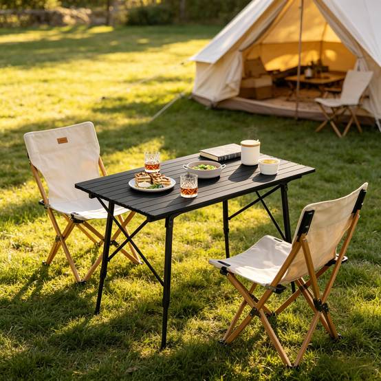 ComfortXL - Table camping pliante aluminium extérieur hauteur réglable 120x68.5cm noir - ComfortXL Outdoor Living - Image 1
