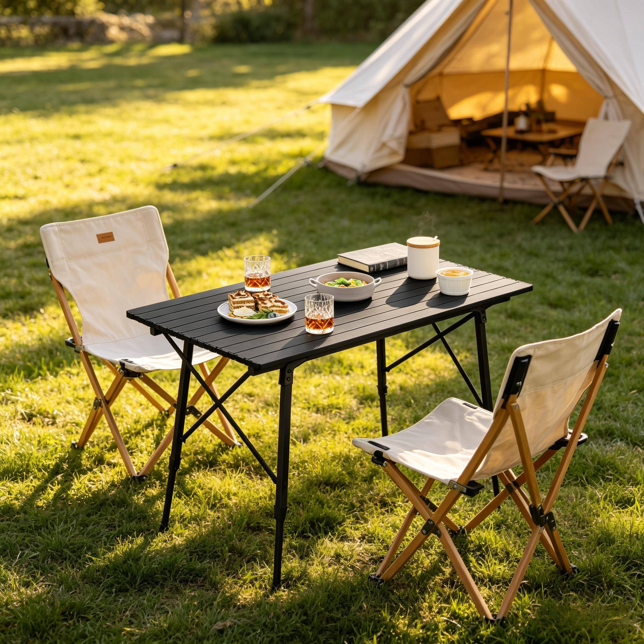 ComfortXL - Table camping pliante aluminium extérieur hauteur réglable 120x68.5cm noir - ComfortXL Outdoor Living - Image 1