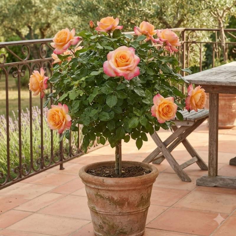 Rosier à grandes fleurs Rochemenier Village® 'Frycalm' à fleurs Rose/Jaune - feuillage Caduc - Pot de 3L - 20/40 cm - Image 3