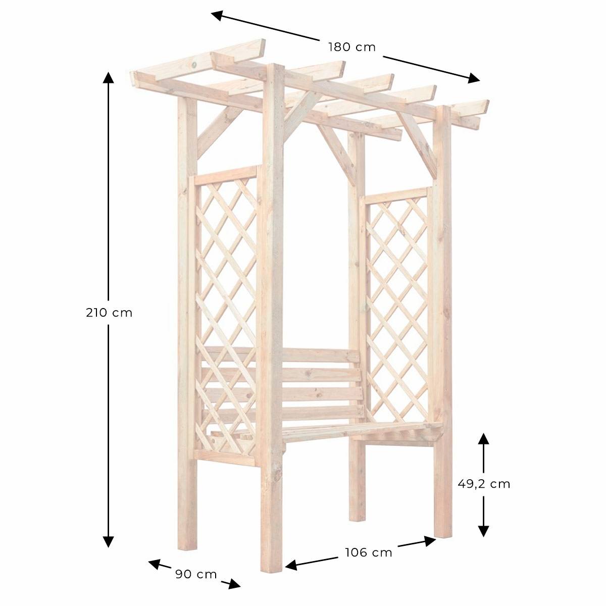 Banc 2 places avec arche traditionnel en bois - Cémonjardin - Imagen 3