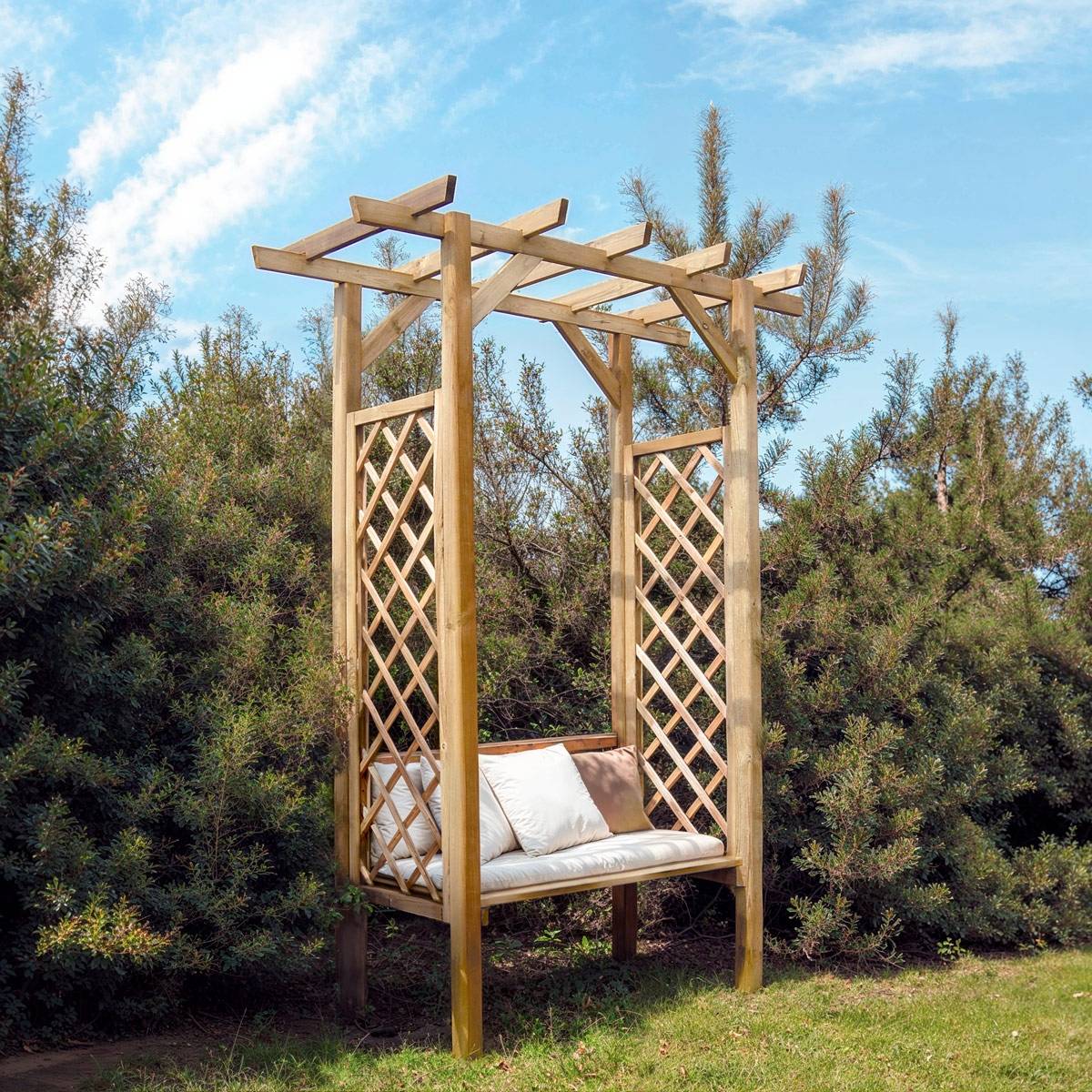 Banc 2 places avec arche traditionnel en bois - Cémonjardin - Imagen 2