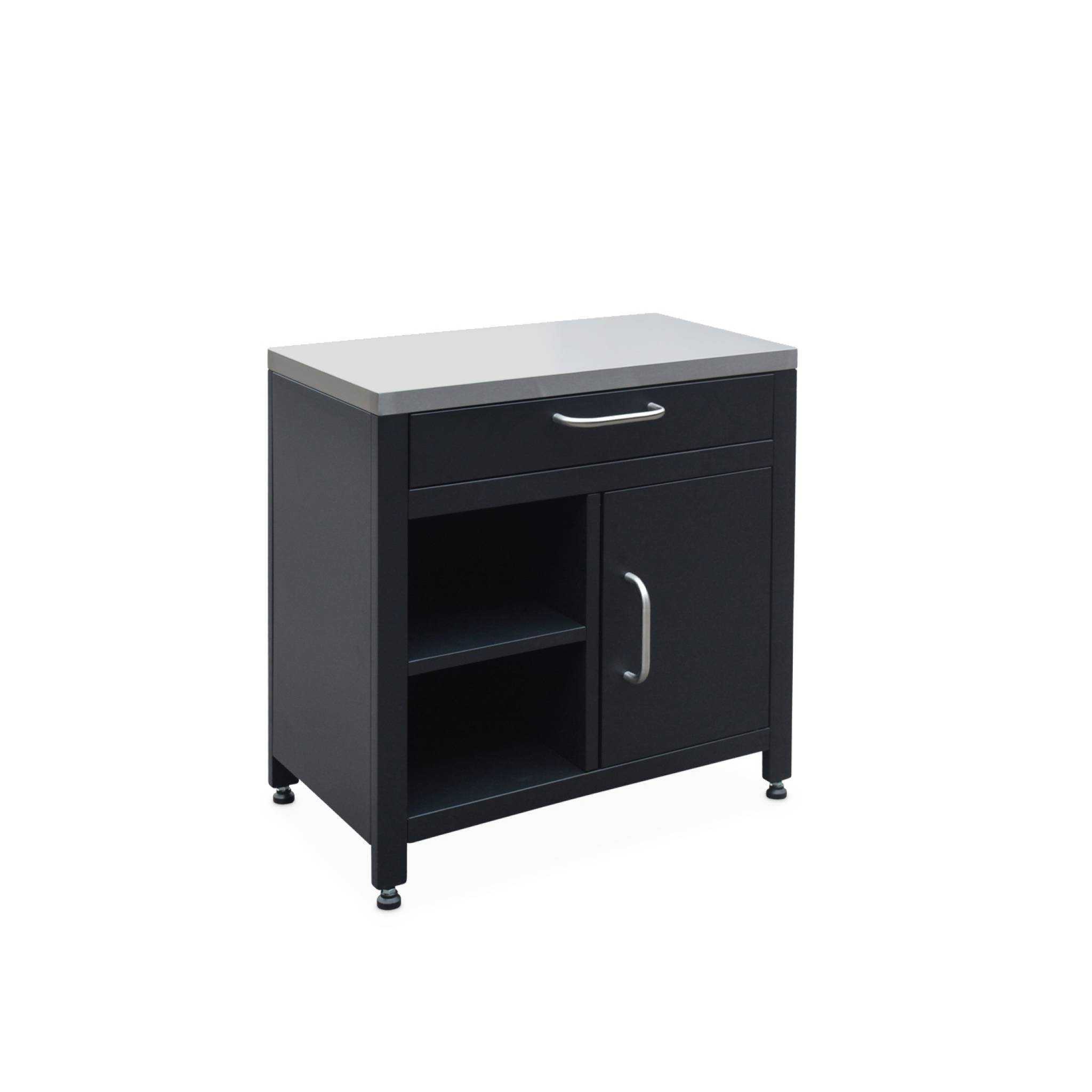 sweeek - Meuble de cuisine extérieure en acier L80cm avec 1 tiroir. 1 porte et 2 étagères de rangement | sweeek - Image 2
