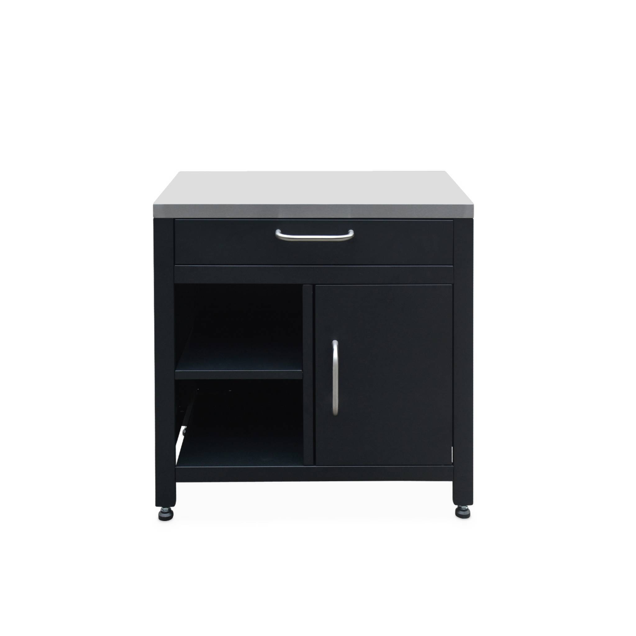 sweeek - Meuble de cuisine extérieure en acier L80cm avec 1 tiroir. 1 porte et 2 étagères de rangement | sweeek - Image 5