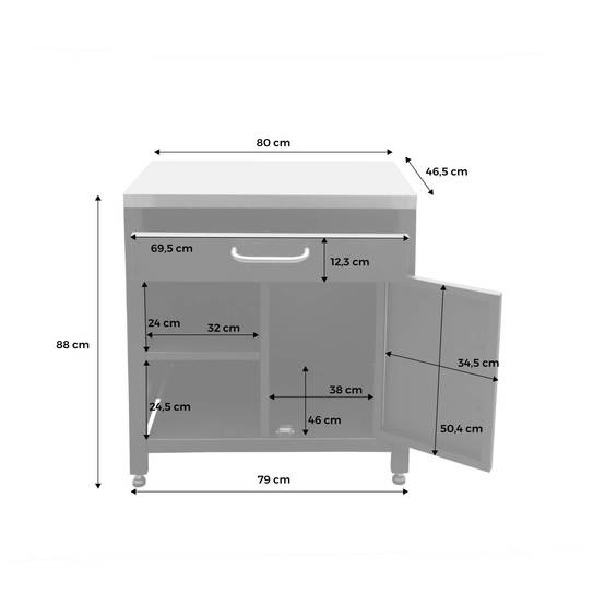 sweeek - Meuble de cuisine extérieure en acier L80cm avec 1 tiroir. 1 porte et 2 étagères de rangement | sweeek - Image 4