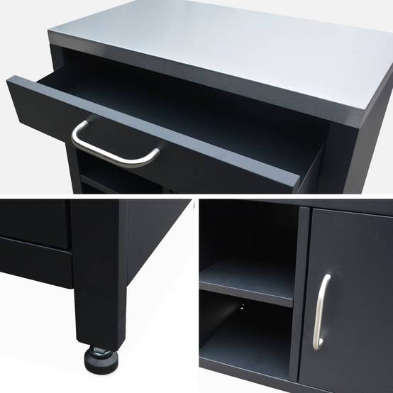 sweeek - Meuble de cuisine extérieure en acier L80cm avec 1 tiroir. 1 porte et 2 étagères de rangement | sweeek - Image 7