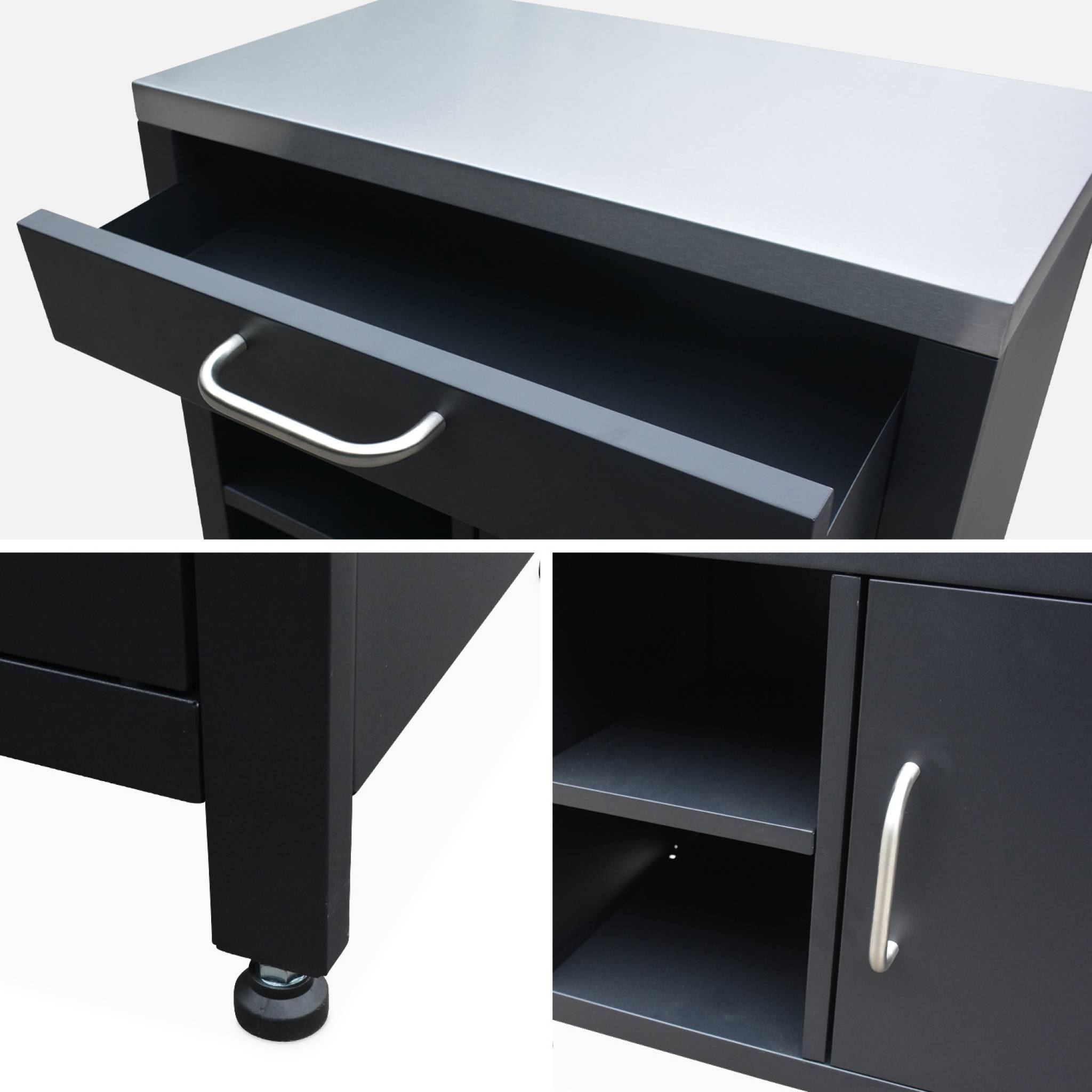 sweeek - Meuble de cuisine extérieure en acier L80cm avec 1 tiroir. 1 porte et 2 étagères de rangement | sweeek - Image 7