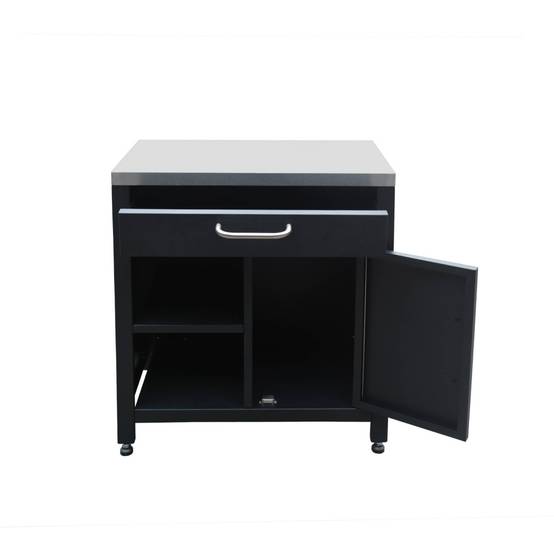 sweeek - Meuble de cuisine extérieure en acier L80cm avec 1 tiroir. 1 porte et 2 étagères de rangement | sweeek - Image 6