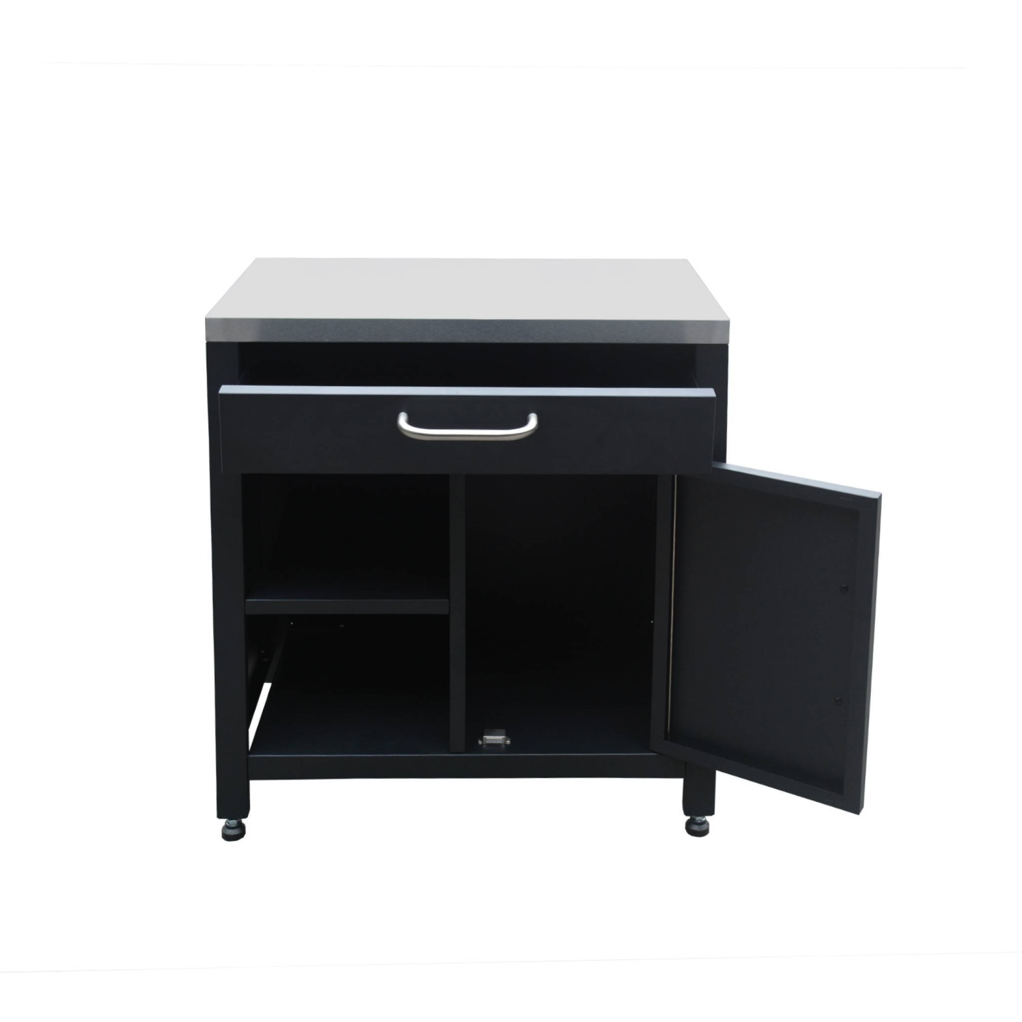 sweeek - Meuble de cuisine extérieure en acier L80cm avec 1 tiroir. 1 porte et 2 étagères de rangement | sweeek - Image 6