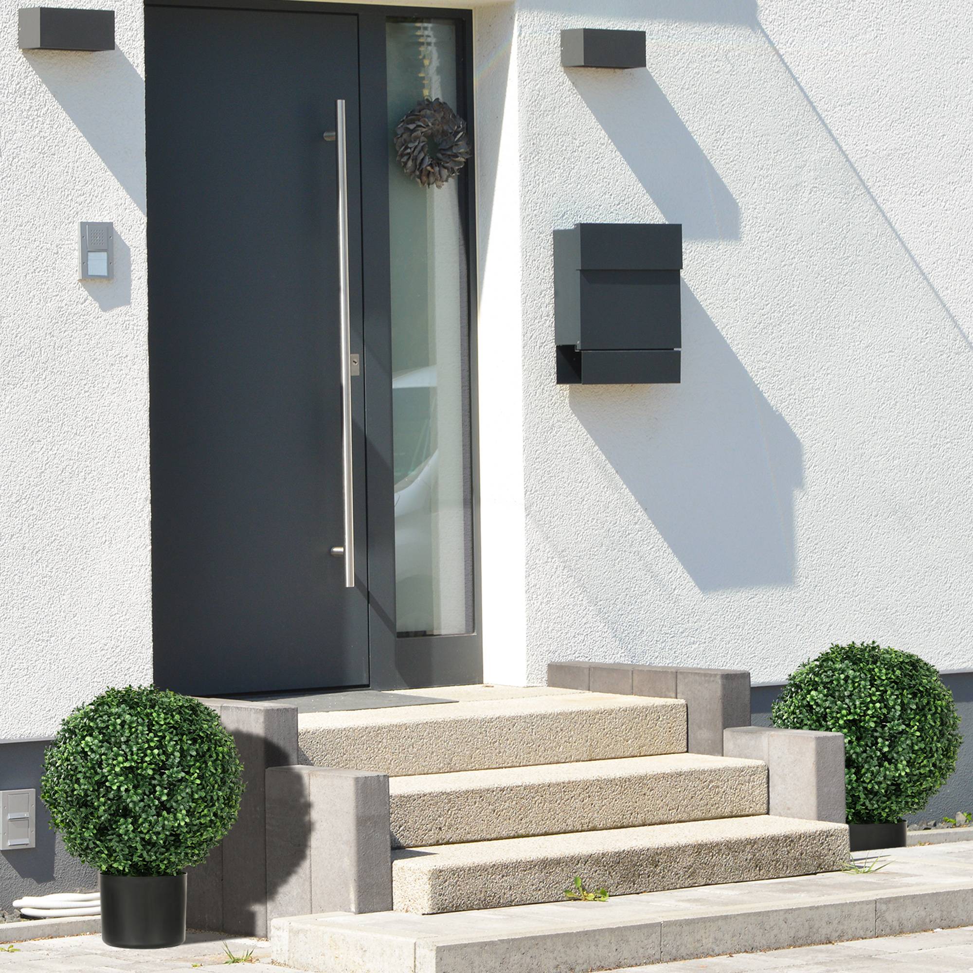 Lot 2 Buis Boules Artificiels PE Jardin Intérieur Anti-UV avec Pot 52cm Vert - ComfortXL Outdoor Living - Image 1