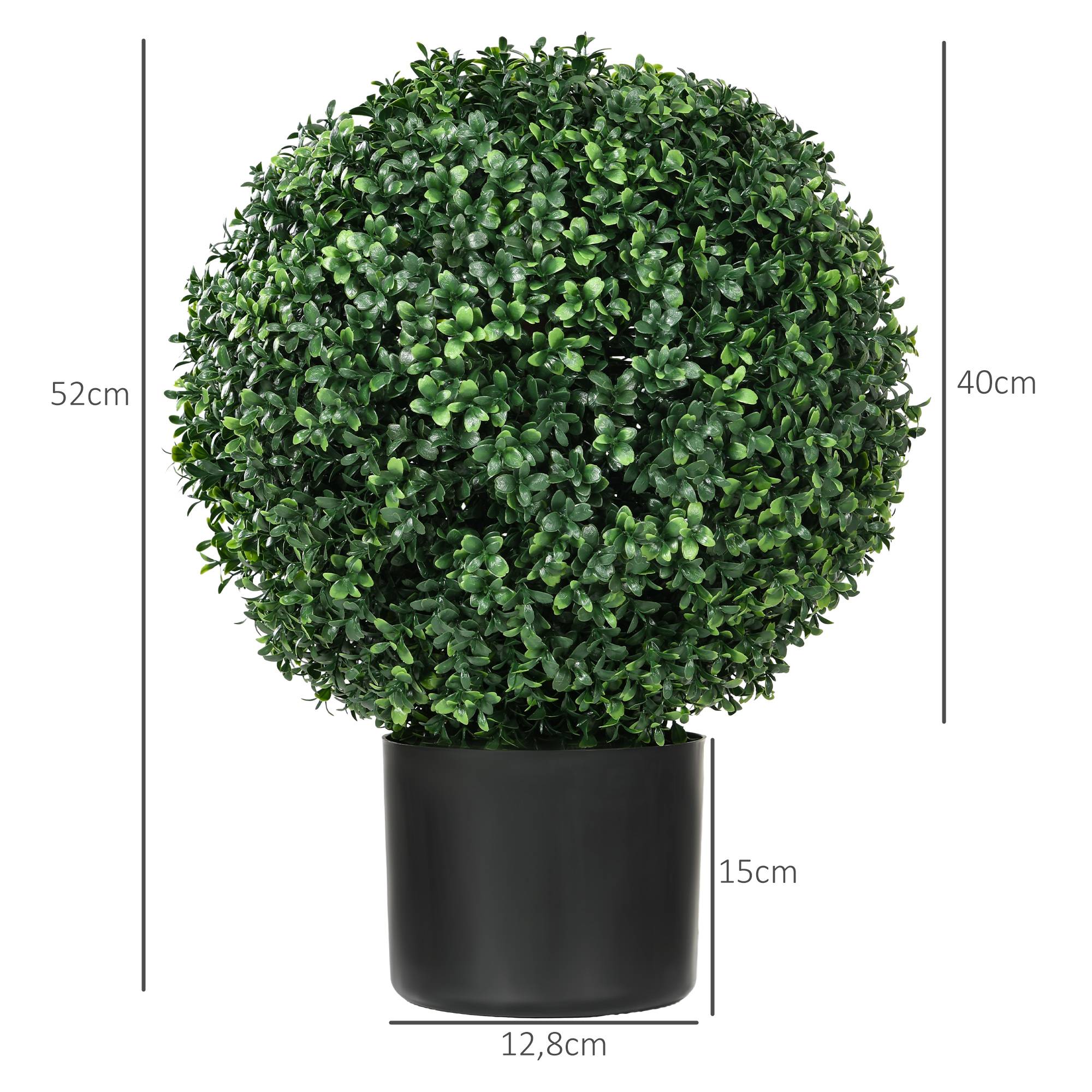Lot 2 Buis Boules Artificiels PE Jardin Intérieur Anti-UV avec Pot 52cm Vert - ComfortXL Outdoor Living - Image 3