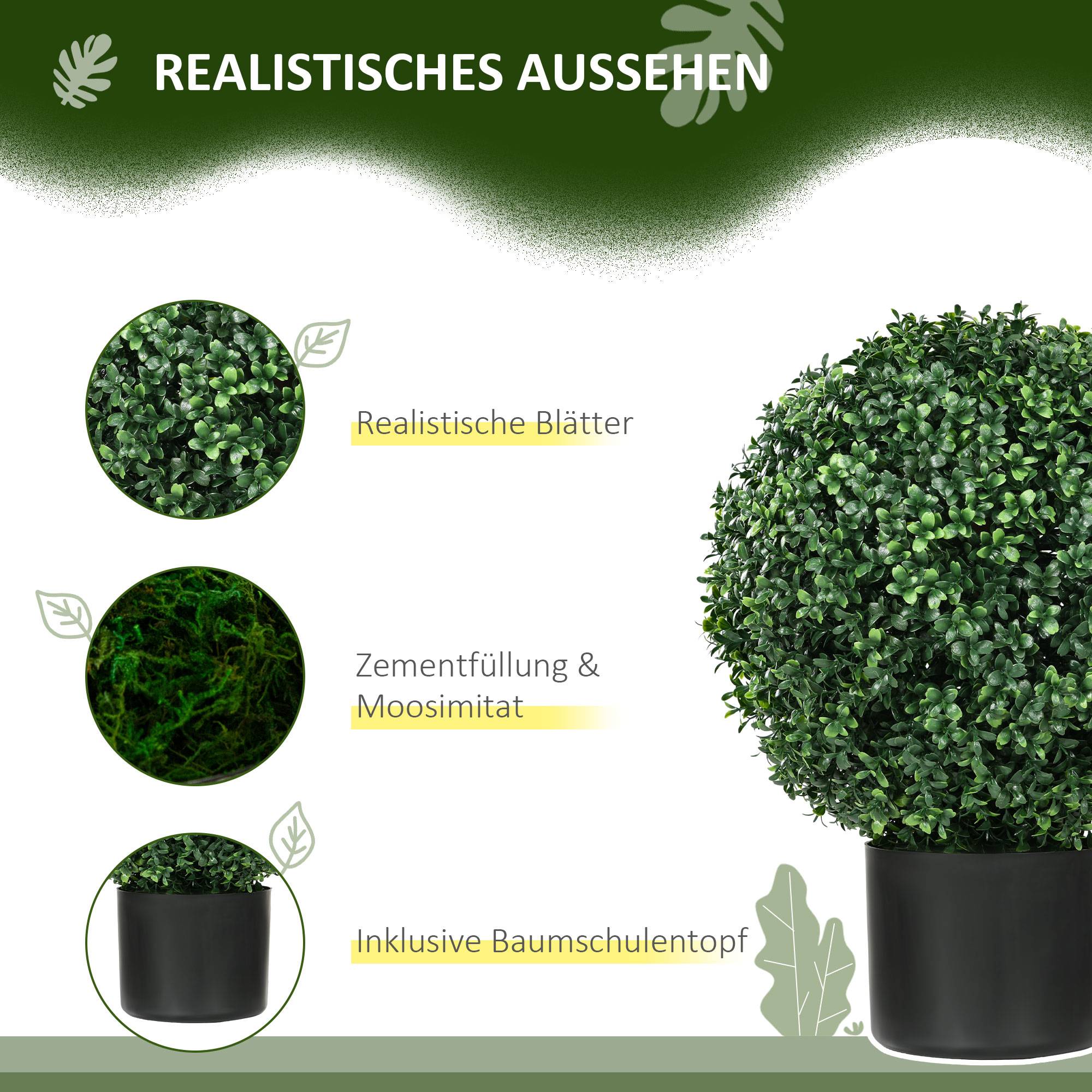 Lot 2 Buis Boules Artificiels PE Jardin Intérieur Anti-UV avec Pot 52cm Vert - ComfortXL Outdoor Living - Image 4