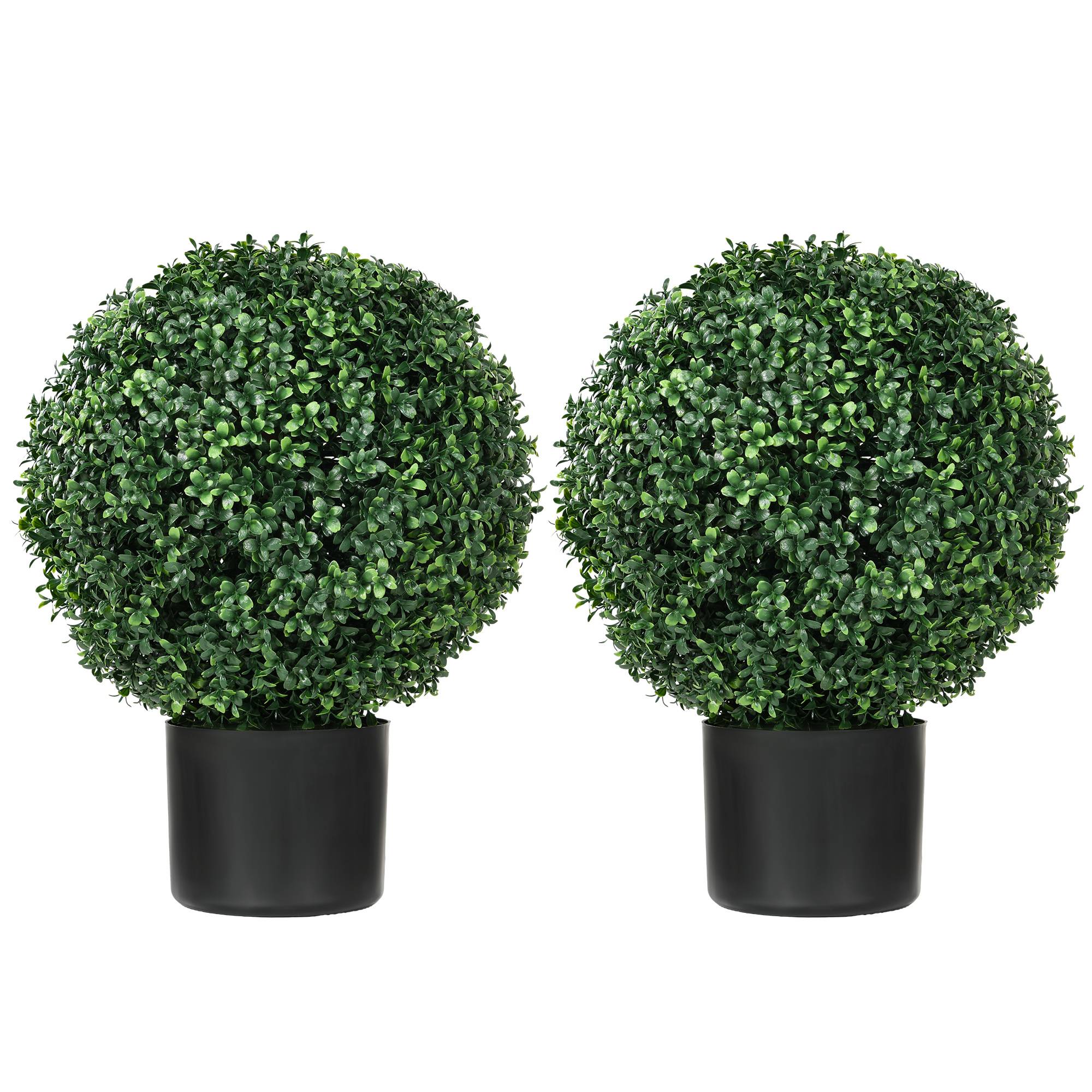 Lot 2 Buis Boules Artificiels PE Jardin Intérieur Anti-UV avec Pot 52cm Vert - ComfortXL Outdoor Living - Image 2