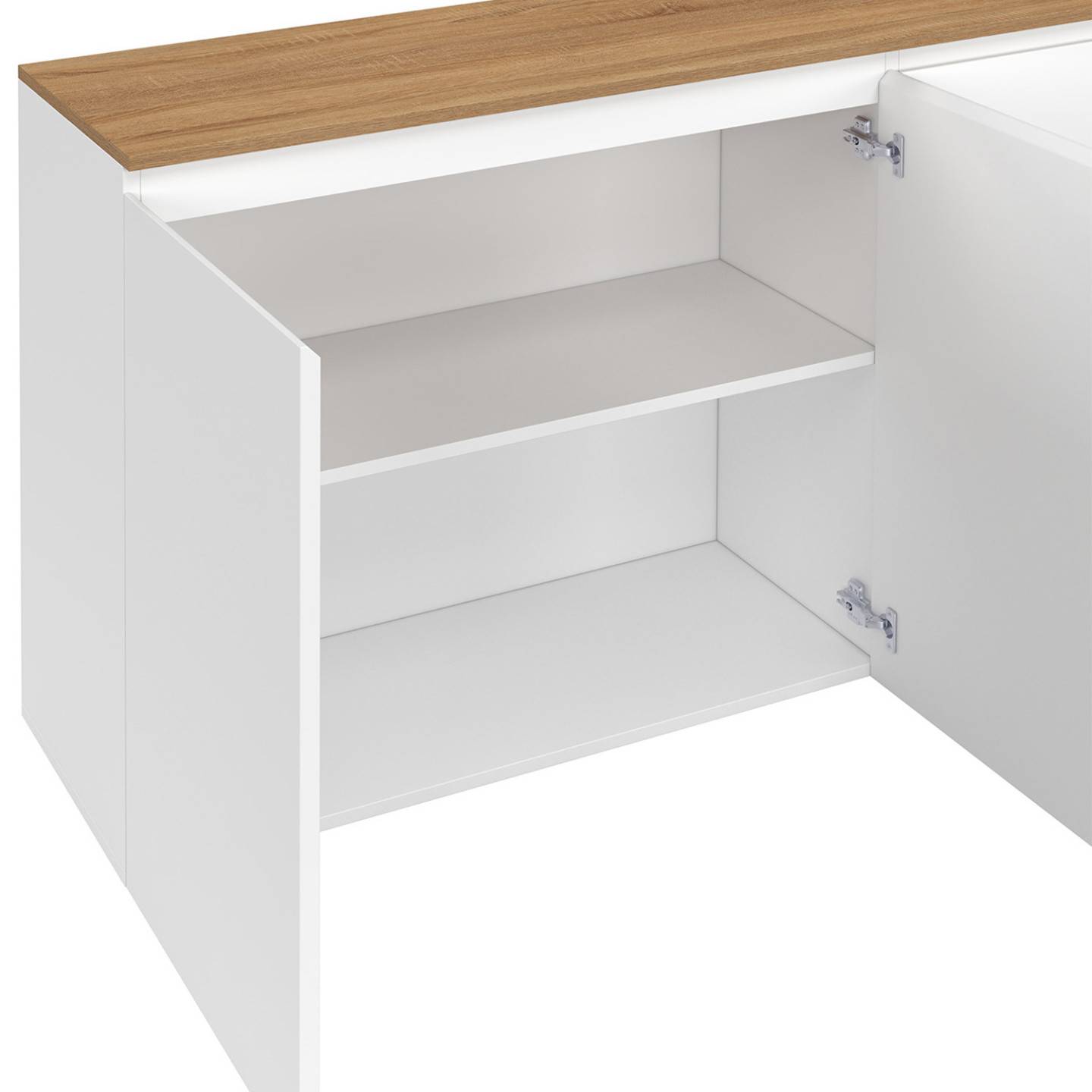 Buffet 160 cm TOBY 4 portes blanc et plateau bois - Image 6