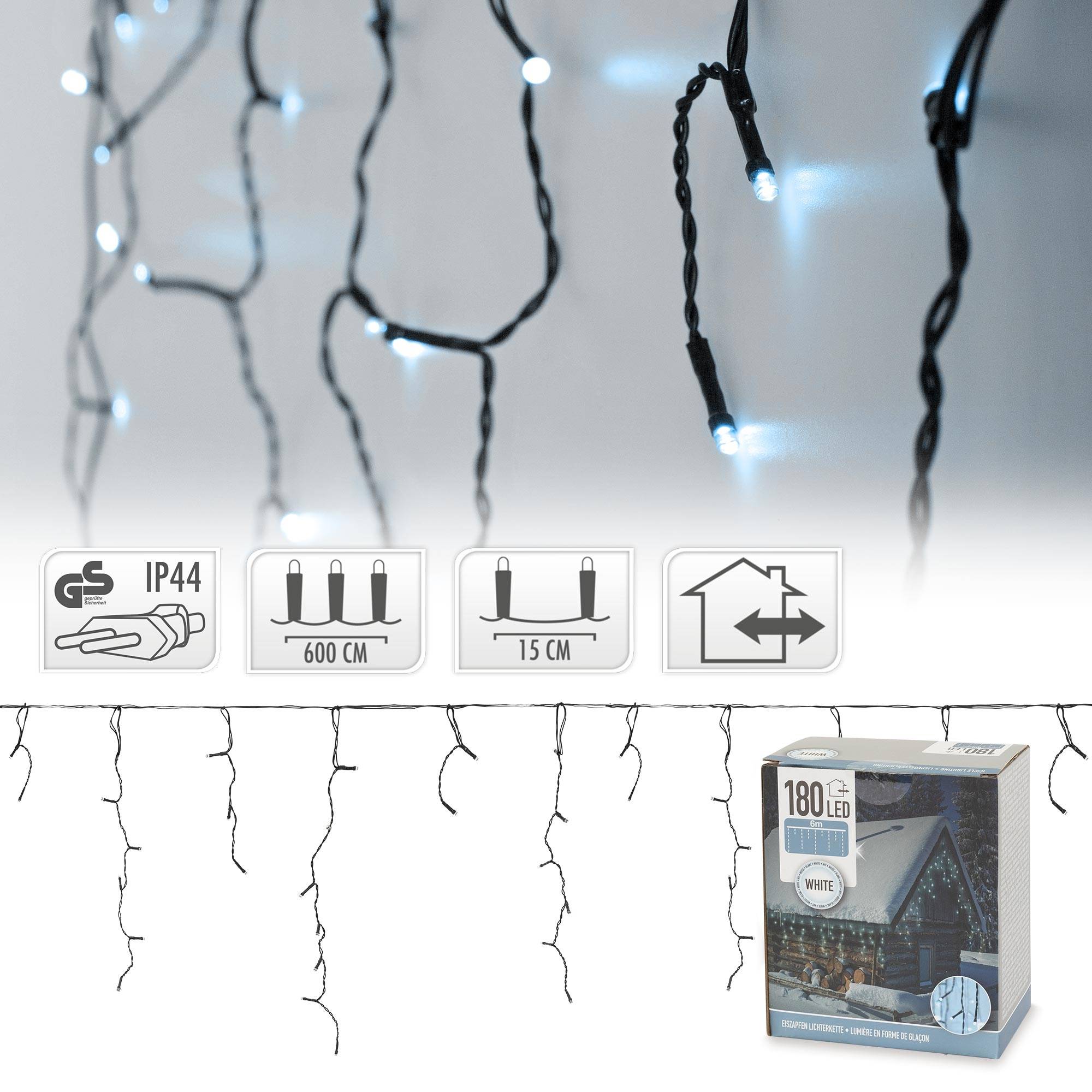 Ecd-Germany - Chaîne guirlande lumineuse à LED blanc froid 6m 180 ampoules IP44 déco Nöel - Imagen 2
