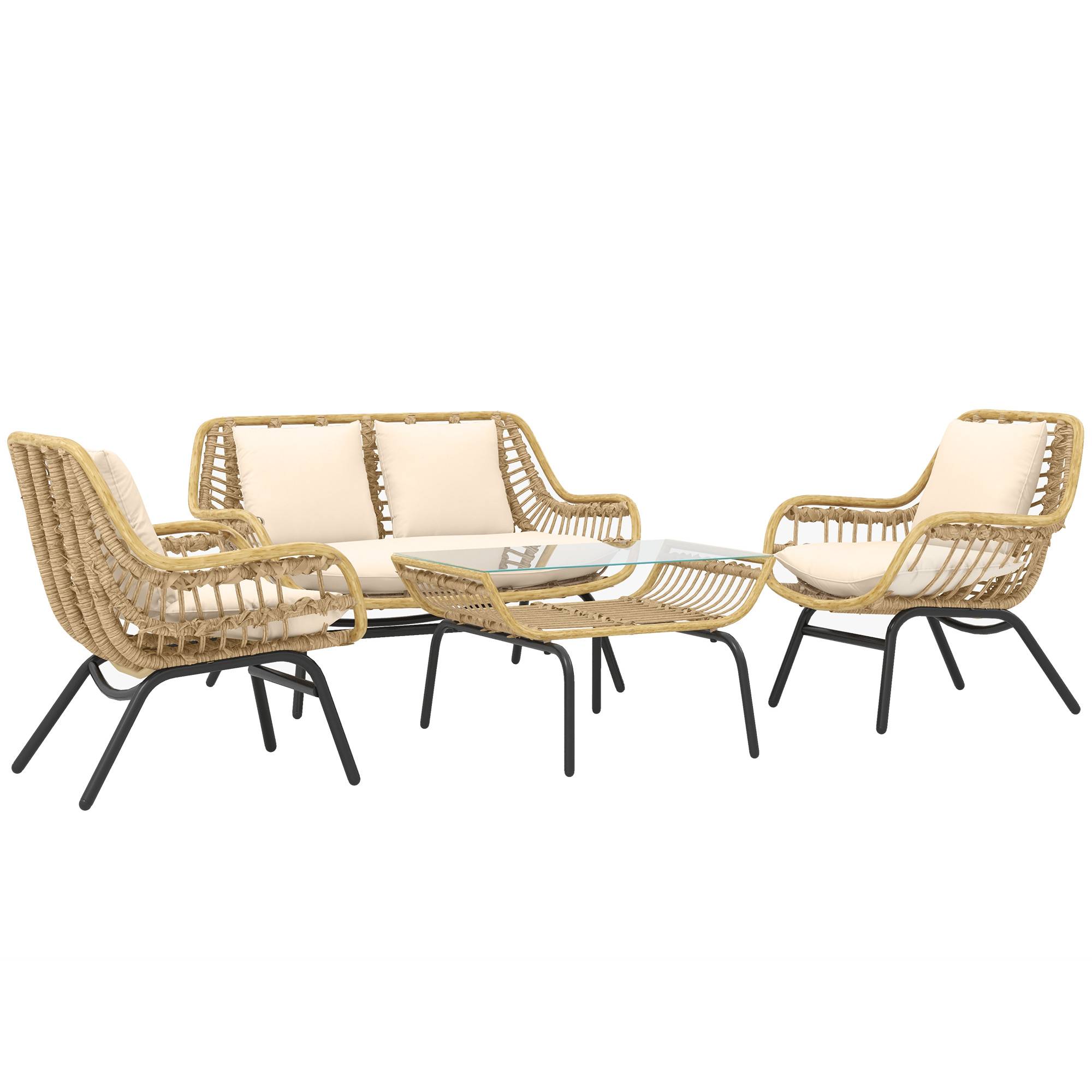 ComfortXL - Salon de jardin 4 places Métal Résine Terrasse Véranda Coussins inclus Beige - ComfortXL Outdoor Living - Image 1