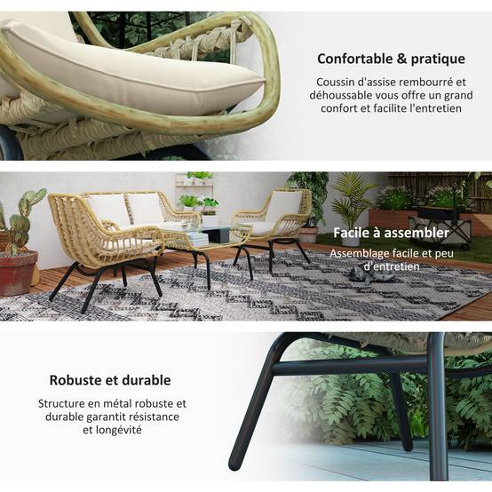 ComfortXL - Salon de jardin 4 places Métal Résine Terrasse Véranda Coussins inclus Beige - ComfortXL Outdoor Living - Image 8
