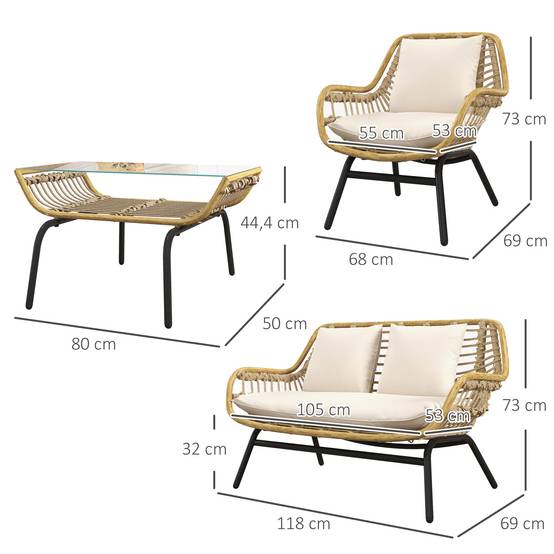 ComfortXL - Salon de jardin 4 places Métal Résine Terrasse Véranda Coussins inclus Beige - ComfortXL Outdoor Living - Image 5