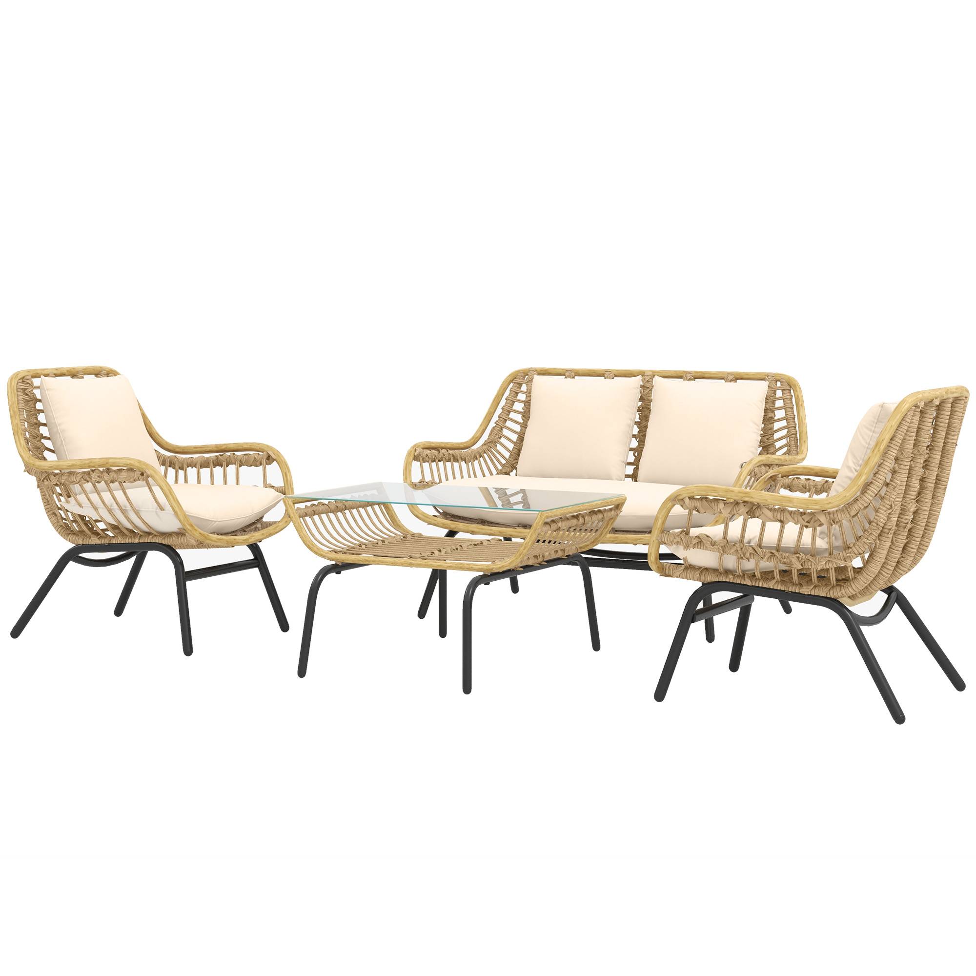 ComfortXL - Salon de jardin 4 places Métal Résine Terrasse Véranda Coussins inclus Beige - ComfortXL Outdoor Living - Image 2
